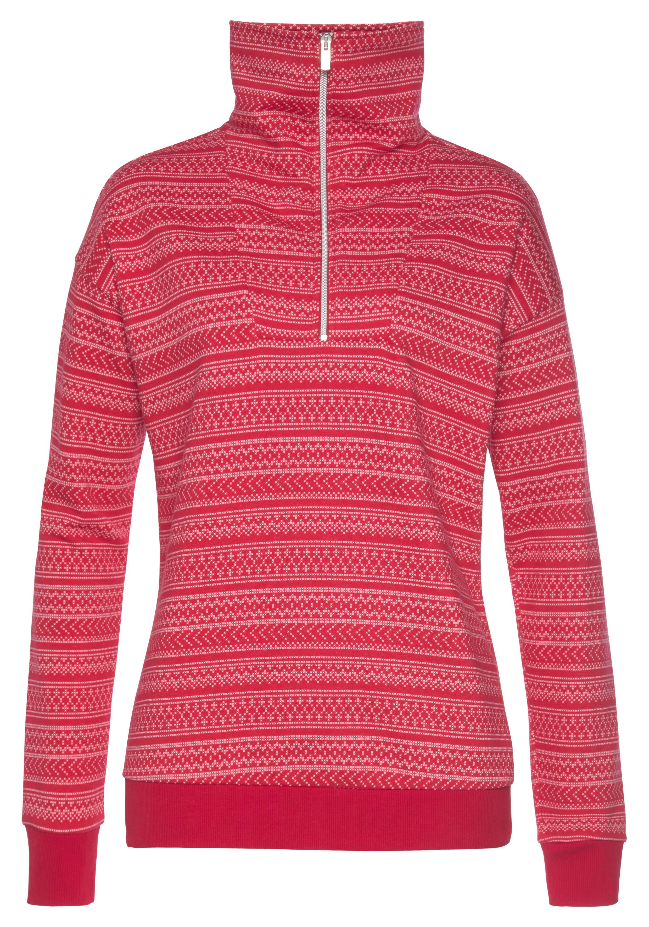 s.Oliver Sweatshirt mit cherryrot Loungeanzug Norwegermuster