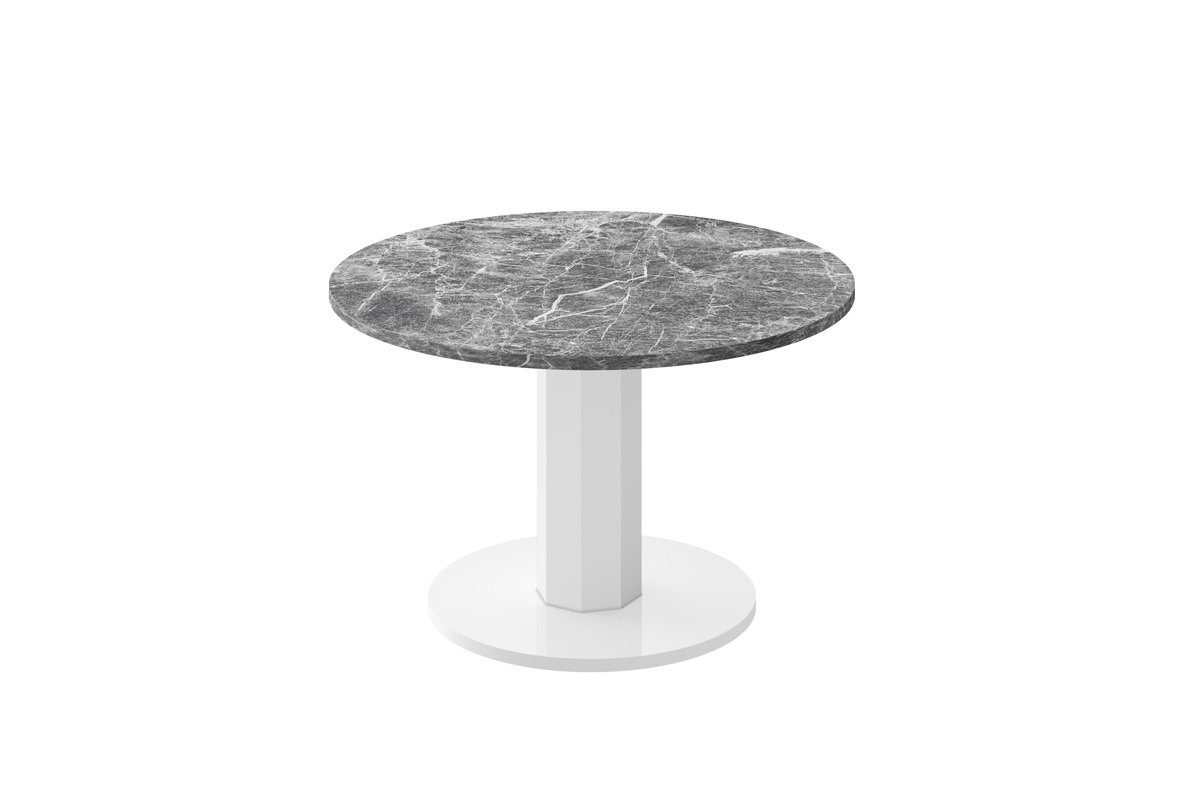designimpex Couchtisch Design Couchtisch rund HSO-111 80cm Hochglanz Tisch Marmor dunkel Hochglanz - Weiß Hochglanz
