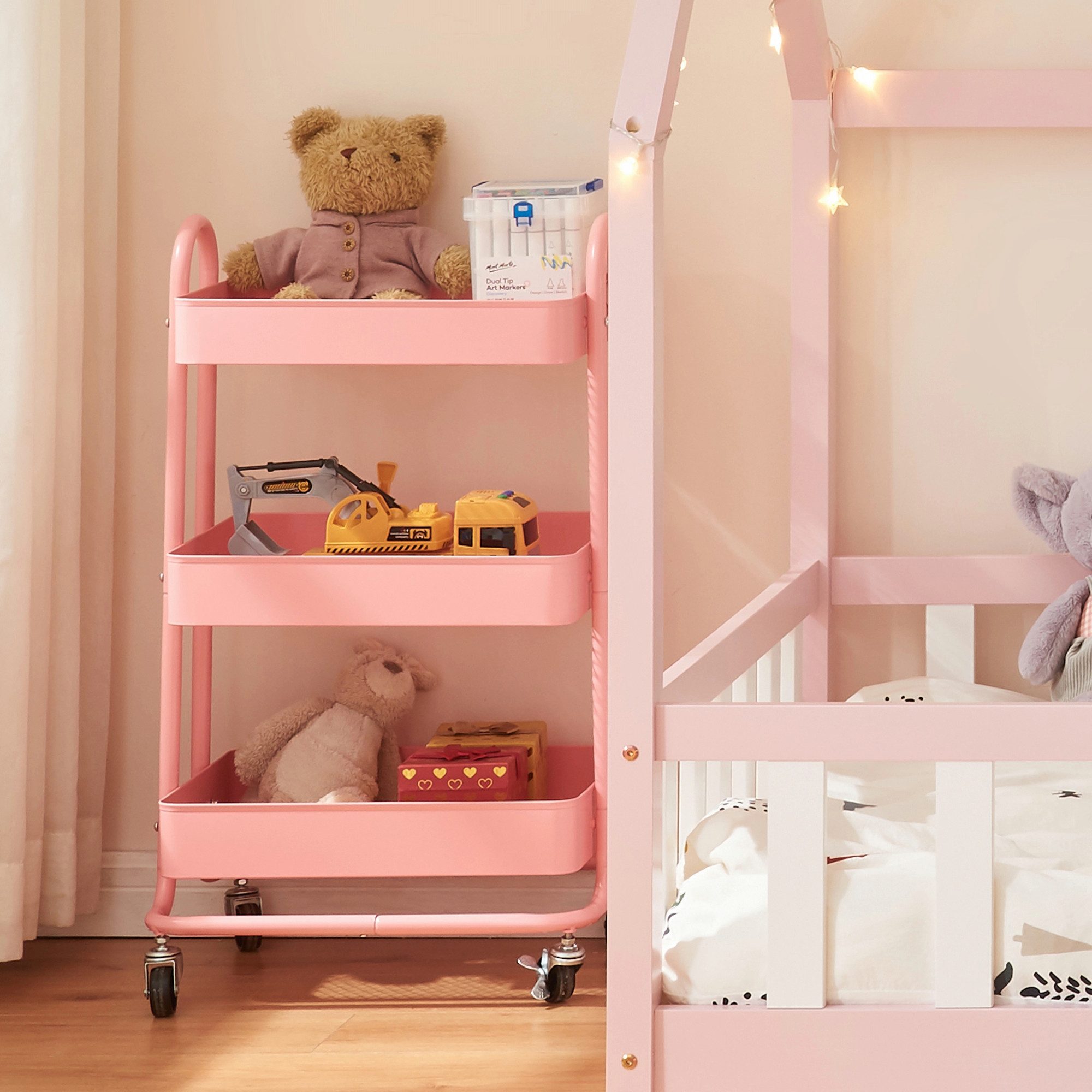 en.casa Küchenwagen, »Pyhäntä« Stahl mit 3 Ebenen Rosa