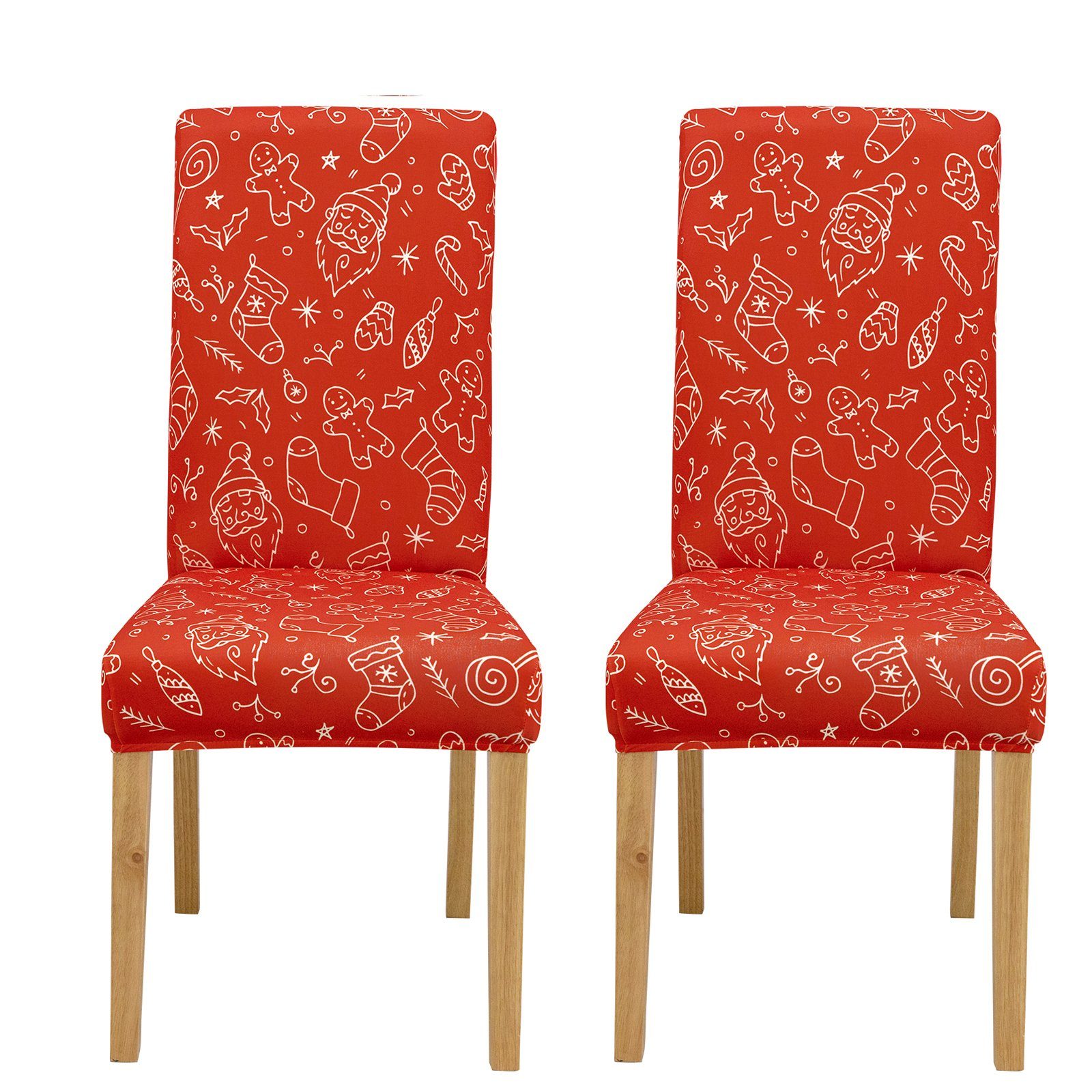 Weihnachts Stuhlhussen 2er Set - Festliche Stuhlbezüge Mit Weihnachtsmann Motiv