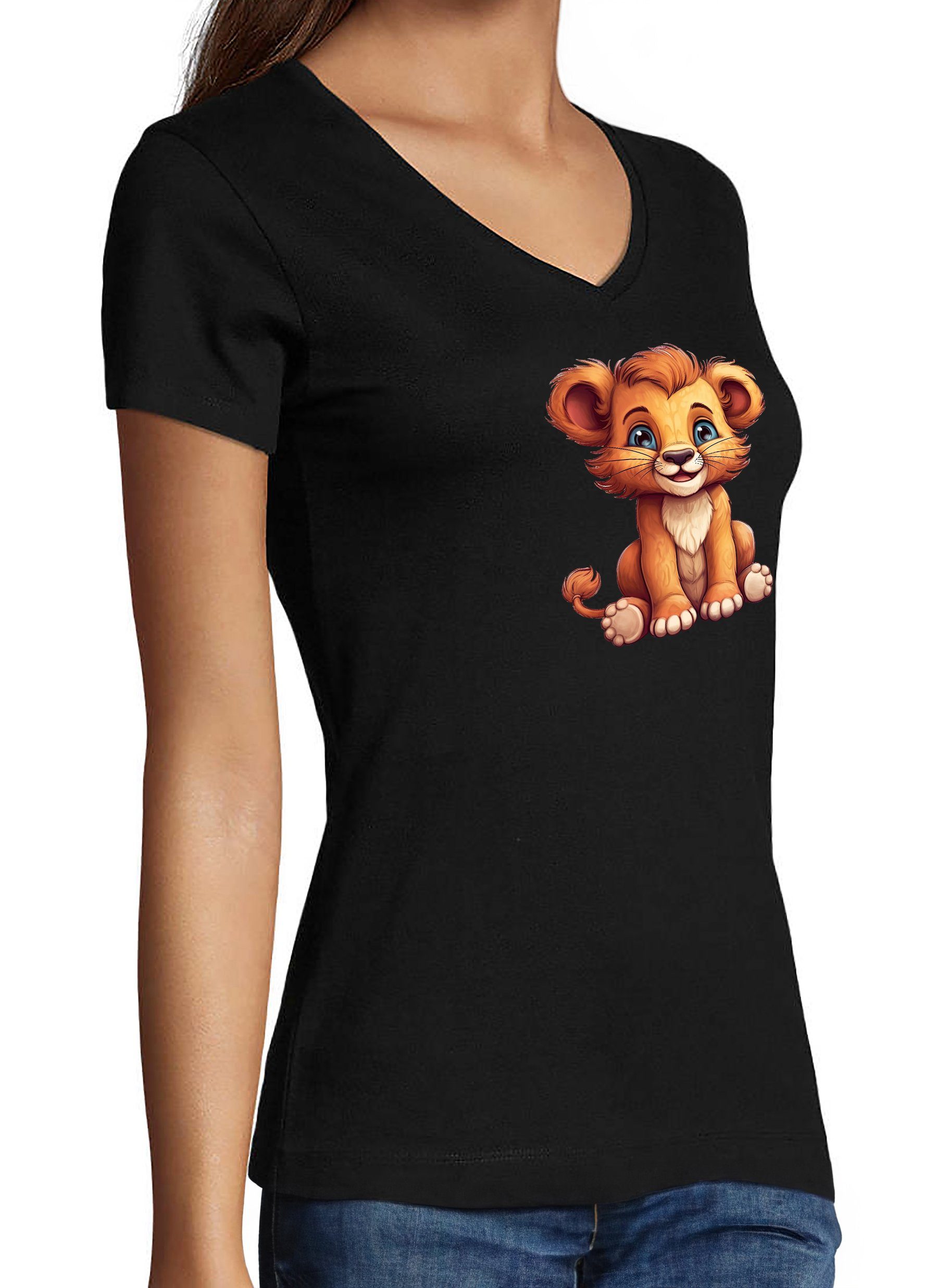 MyDesign24 T-Shirt Damen Wildtier Shirt V-Ausschnitt Slim Fit i267