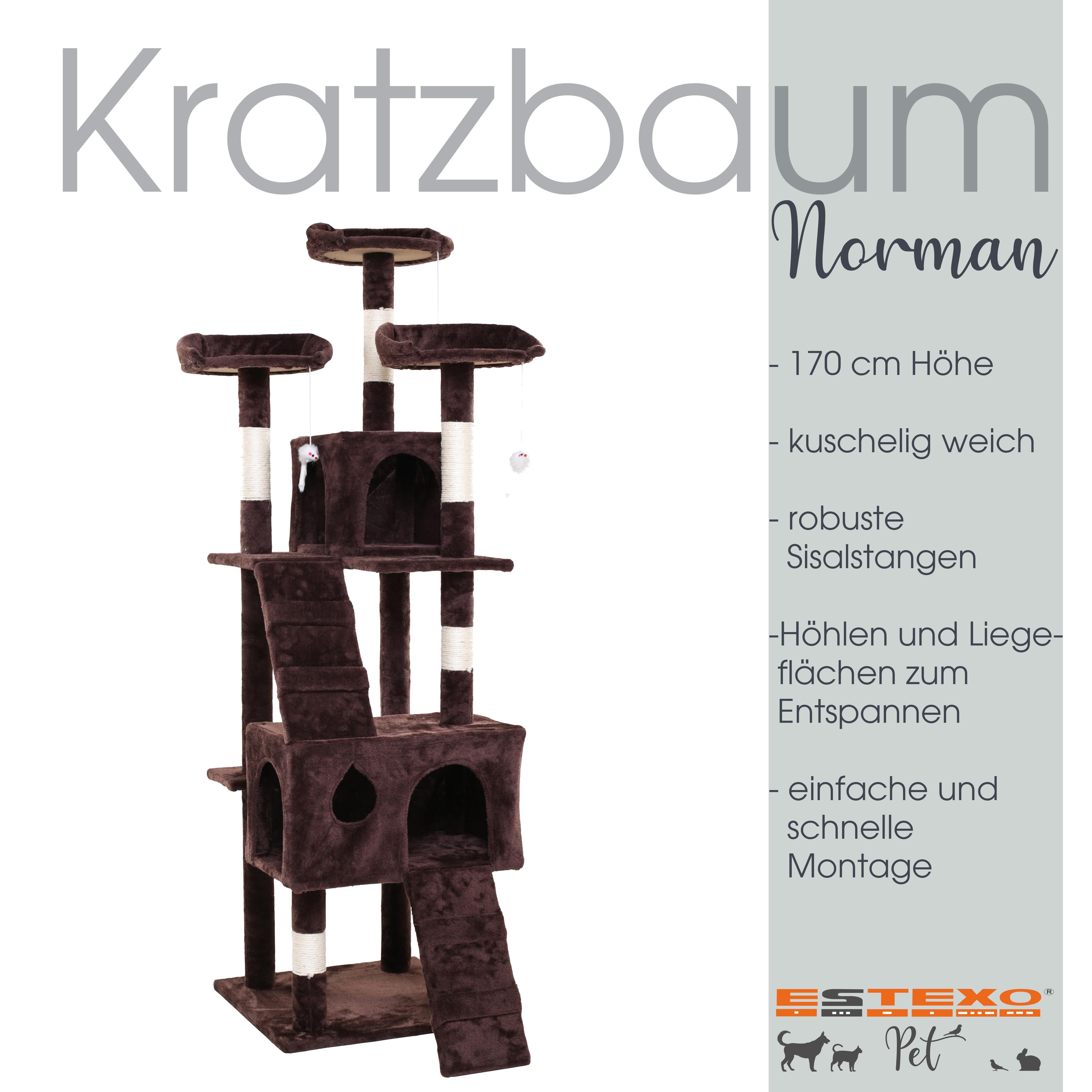 ESTEXO Kratzbaum Katzenbaum Katzenkratzbaum 170 cm Kletterbaum Spielbaum Braun