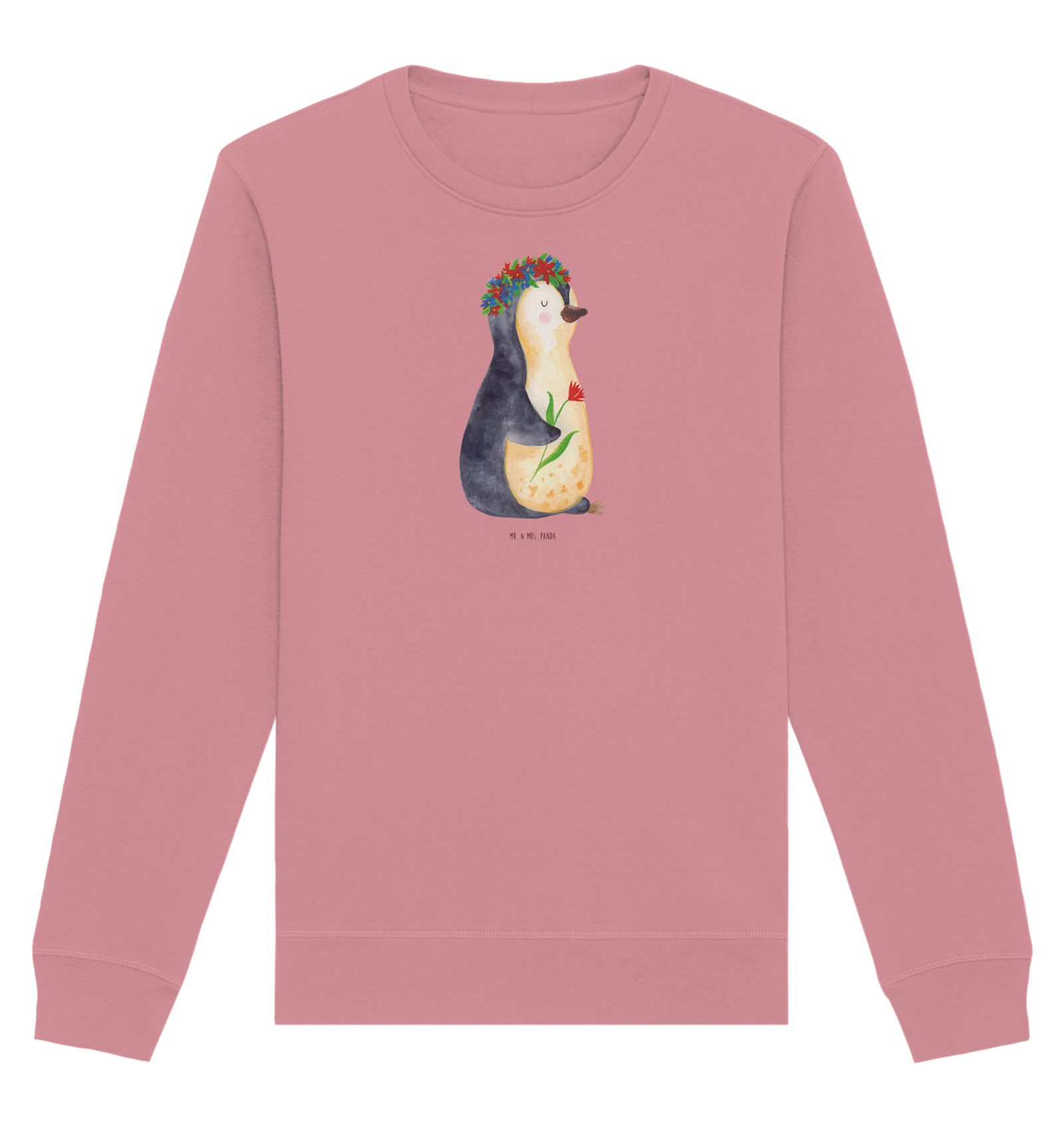 Longpullover Pinguin Blumen Größe M - Canyon Pink - Geschenk, Selbstliebe, Sweatsh