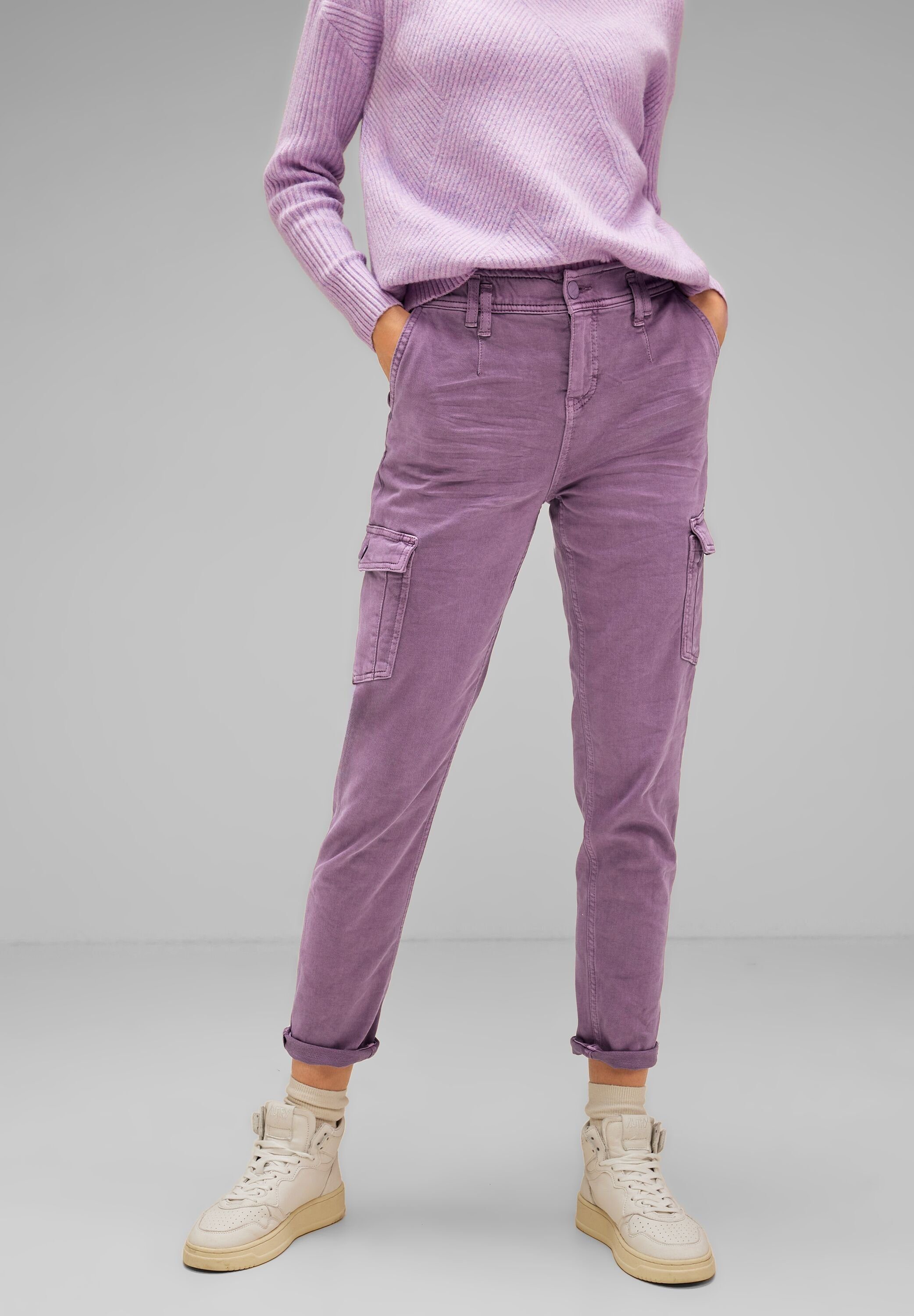 STREET ONE Loose-fit-Jeans im Cargo-Style overdyed lupine lilac