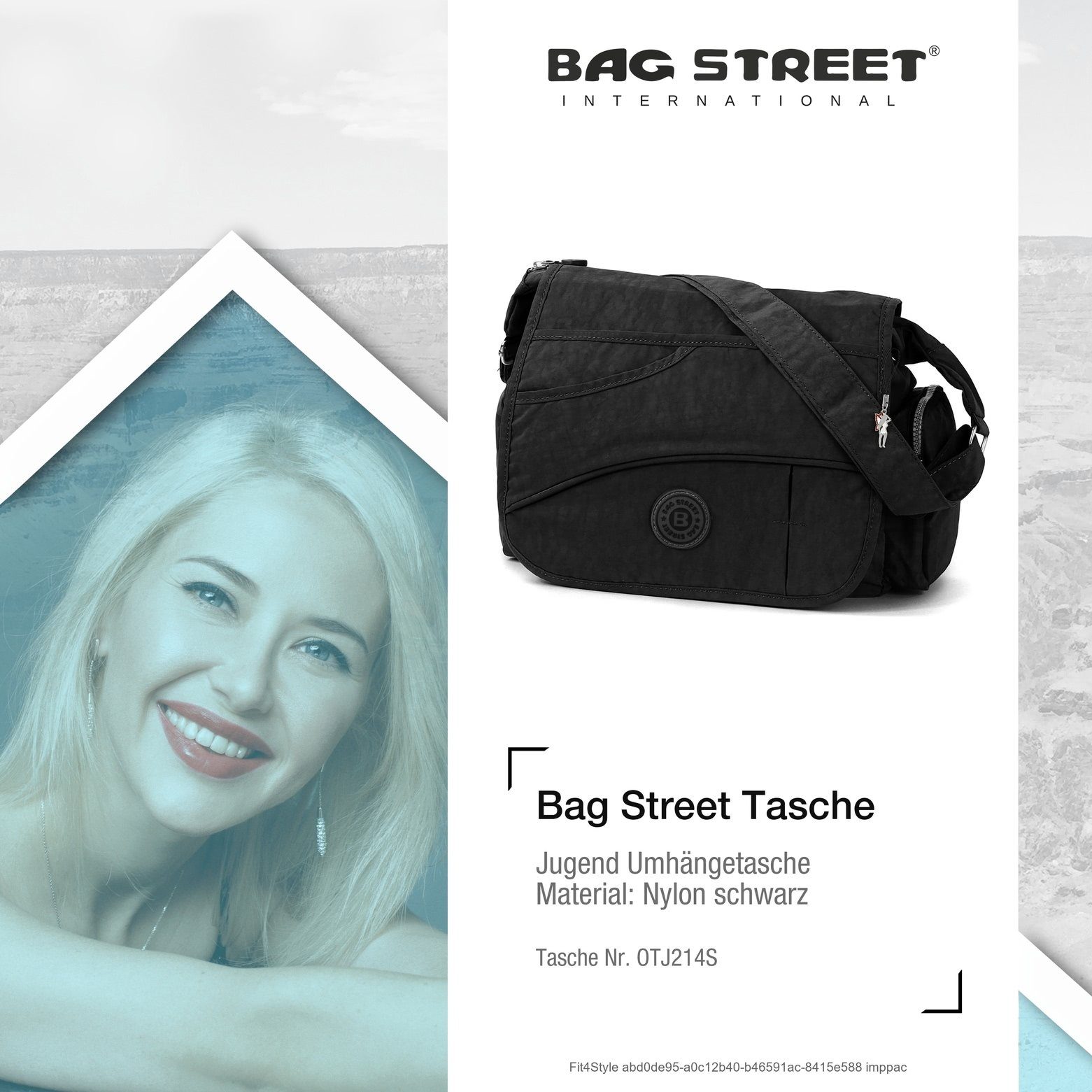 BAG STREET Umhängetasche Bag Street Damenhandtasche Umhängetasche (Umhängetasche), Jugend, Damen Umhängetasche Nylon, schwarz ca. 32cm x ca. 20cm