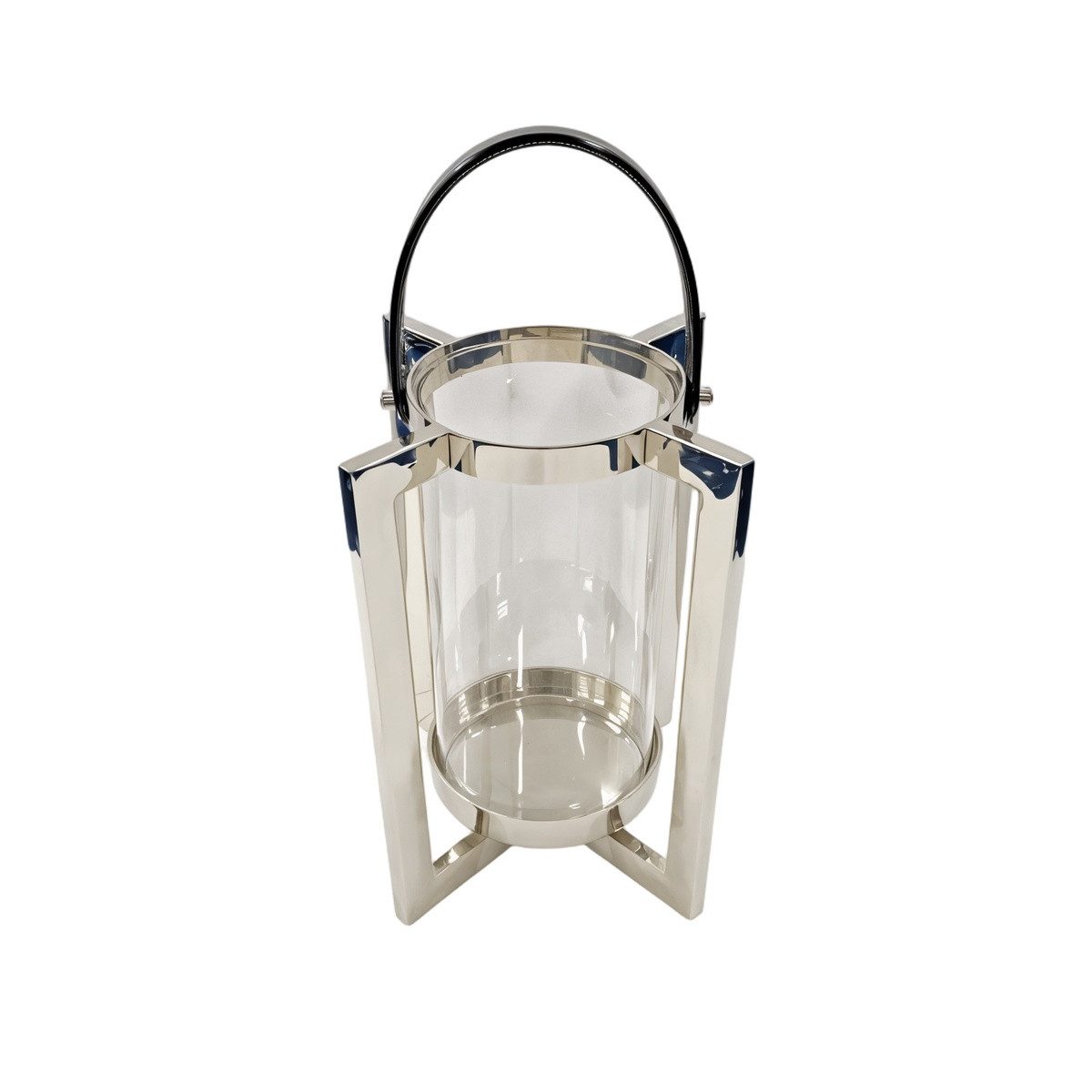 Antikas Wanddekoobjekt Laterne aus Metall und Glas, silbern vernickelt, zylindrisch, H.52 cm – Bild 4 von 4