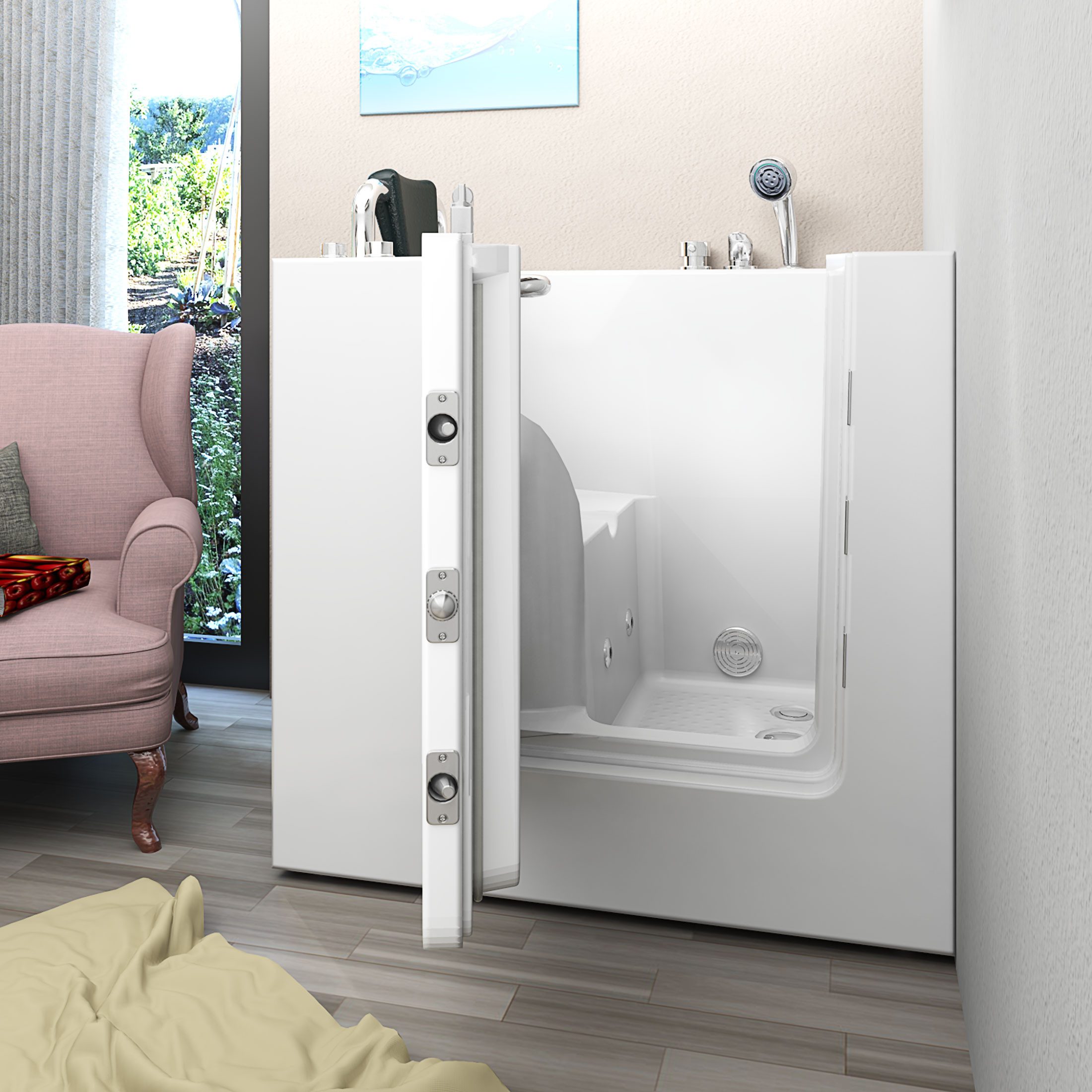 AcquaVapore Whirlpool-Badewanne Sitzwanne Whirlpool Badewanne mit Tür S02WP-C-L 100x78cm, (1-tlg), mit Ablaufgarnitur