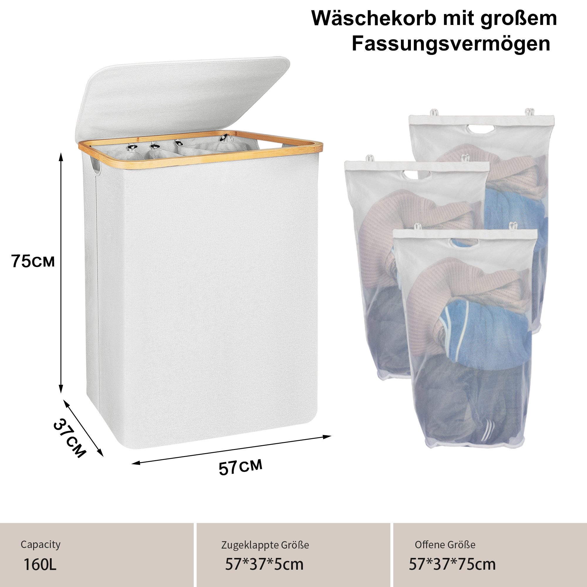 AdelDream Wäschekorb 140L 160L Wäschekorb mit Deckel günstig online kaufen