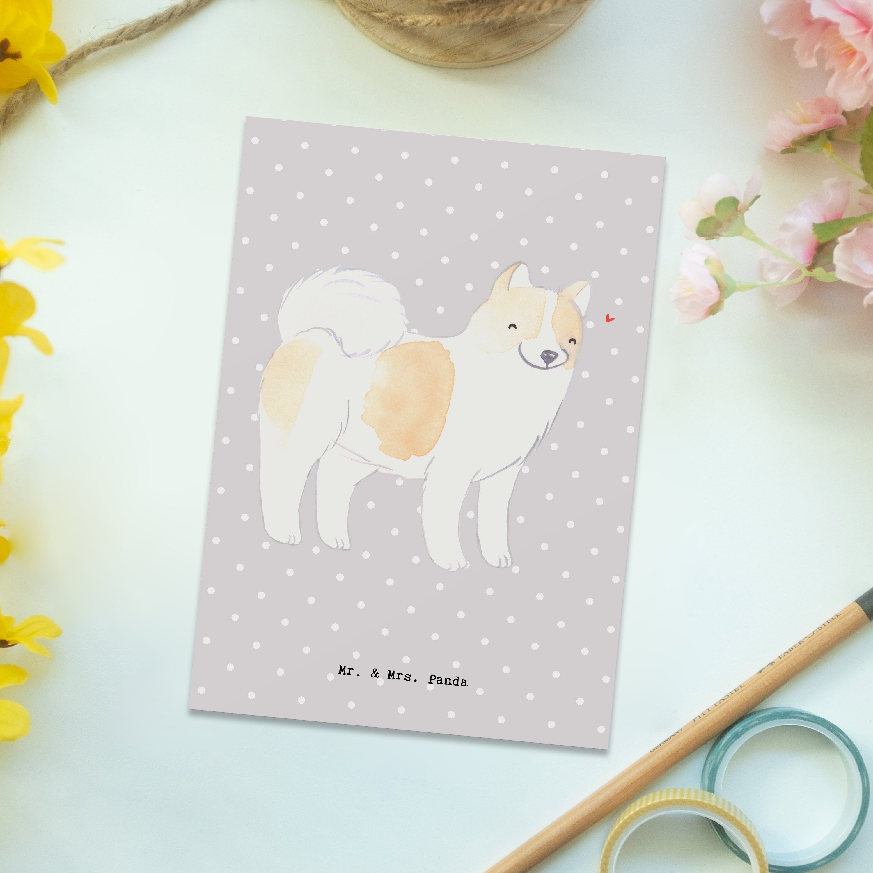 Mr. & Mrs. Panda Postkarte Dank - Bangkaew Grau Thai Geschenk, Moment Pastell Einladungskarte, 