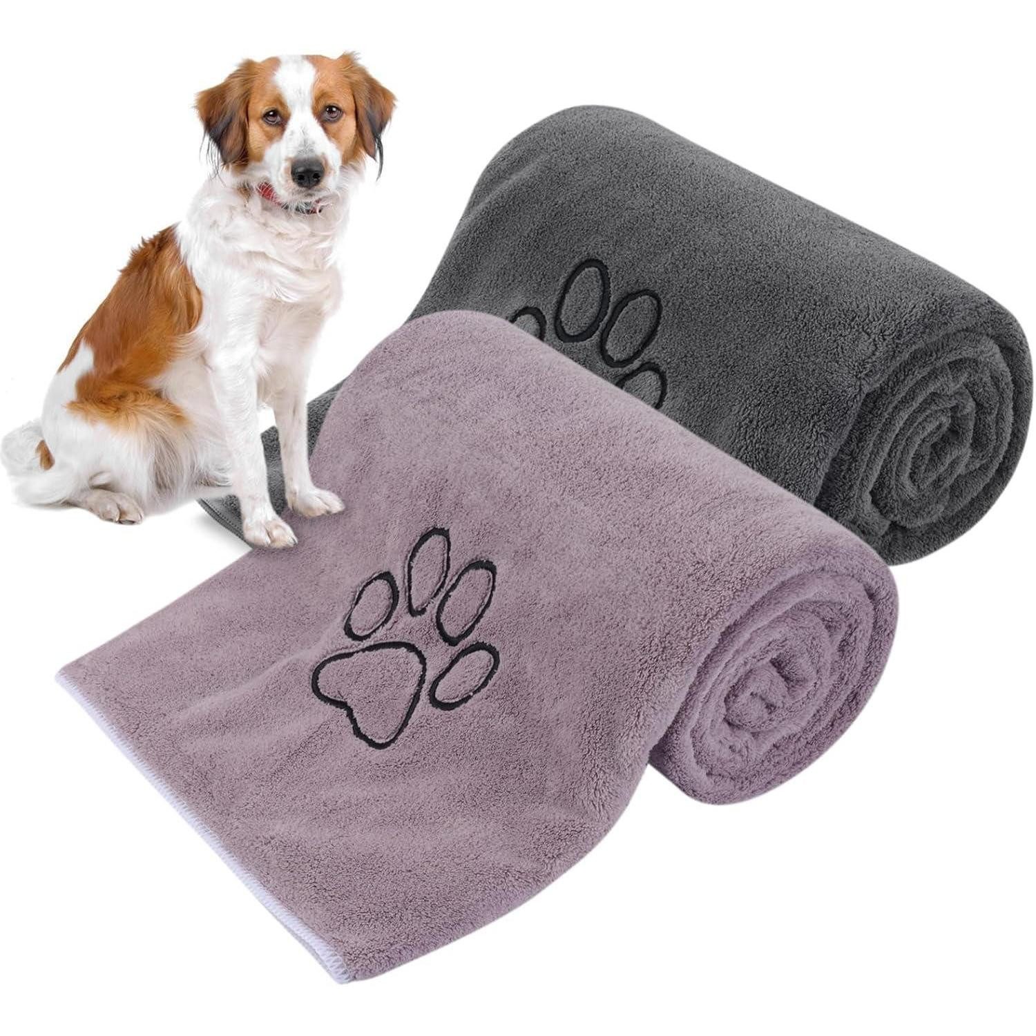 LuxusKollektion Hundehandtuch Haustierhandtuch Mikrofaser Hunde Katzen Badetuch 76 127 Grau Violett