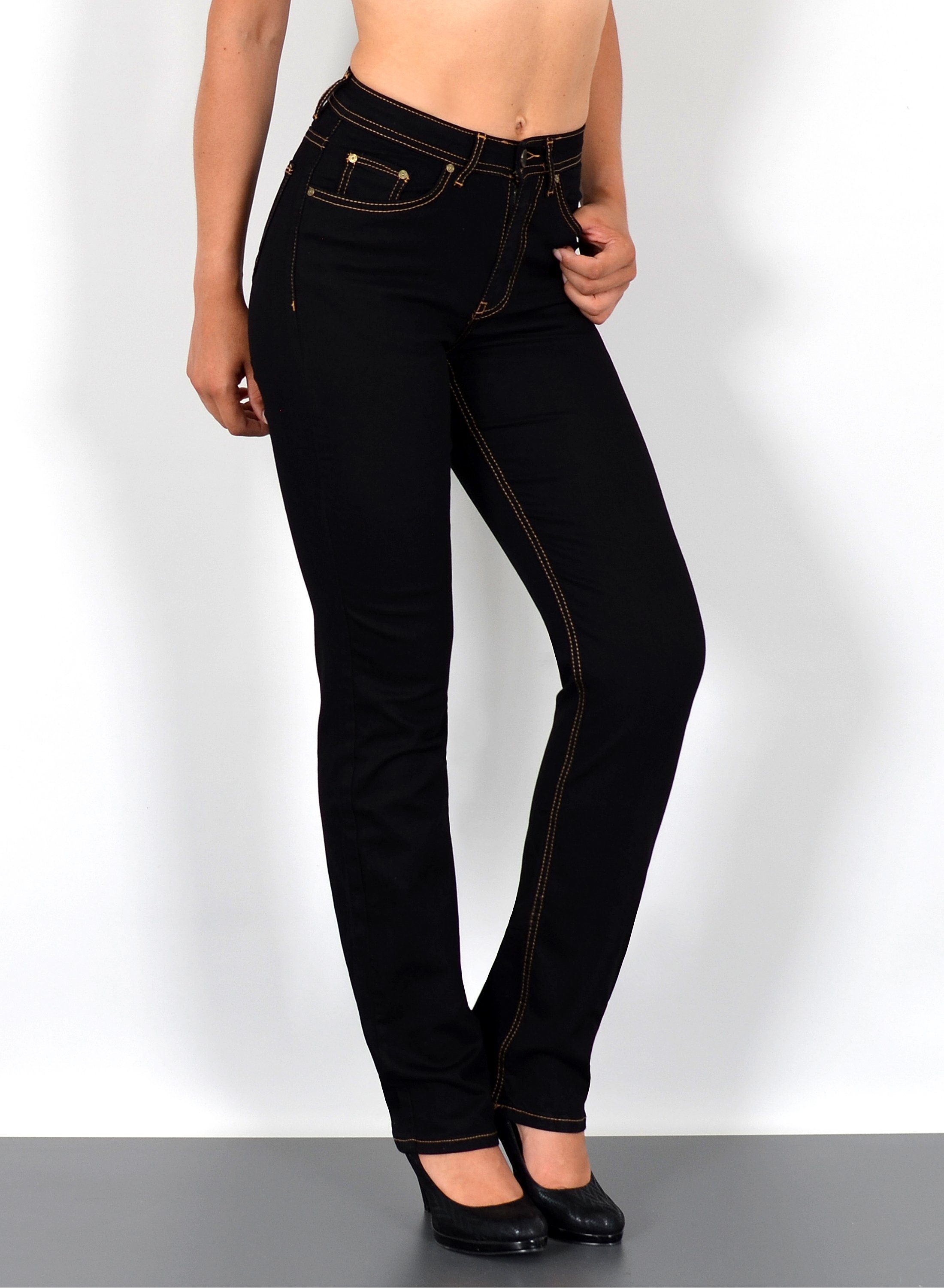 ESRA Straight-Jeans Stretch-Jeans Damen High Waist Jeans Straight Leg Hose günstig online kaufen