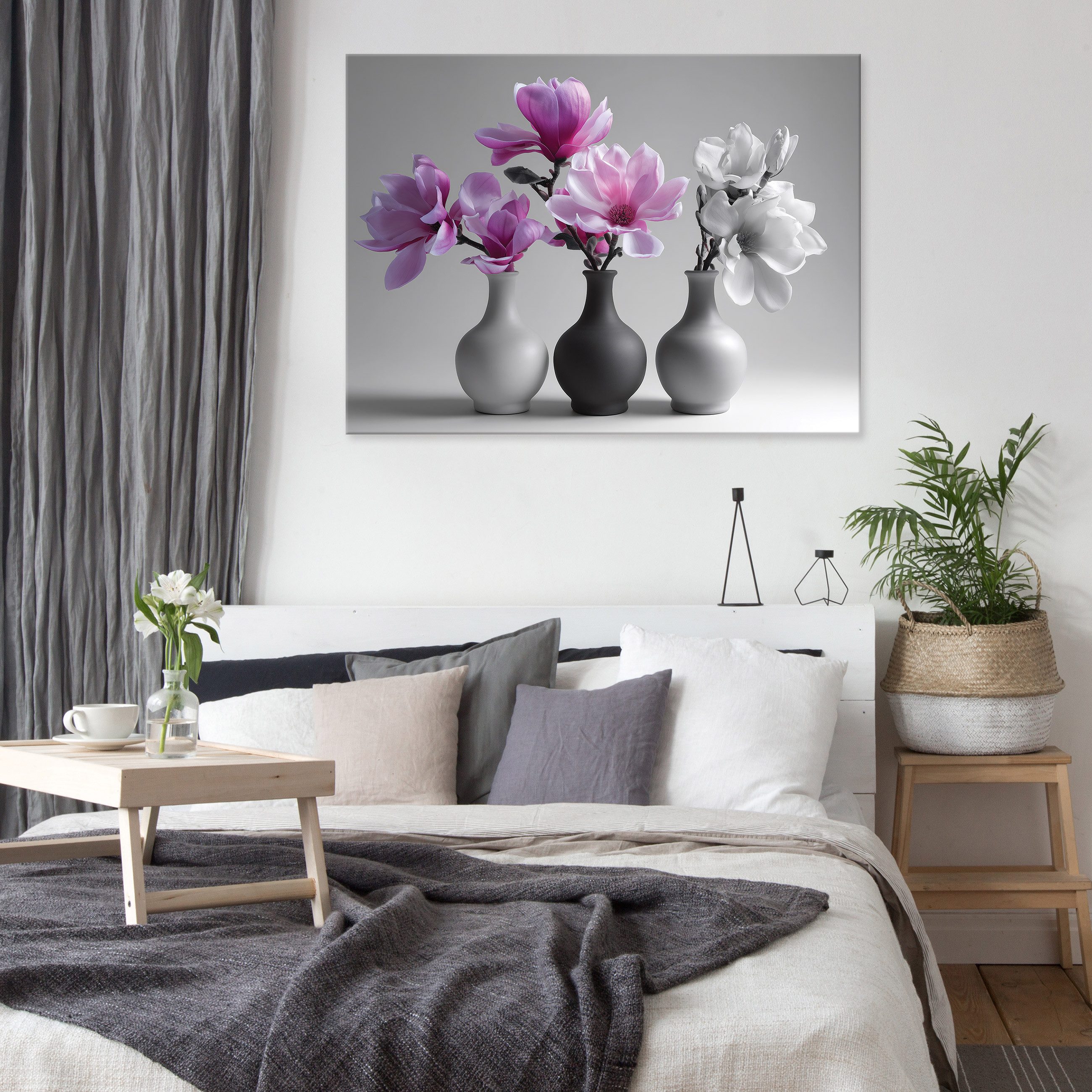 Wallarena Leinwandbild Blumen in der Vase Natur - Rosa - Elegant - Schlafzimmer, Blumen, 40x30x2cm