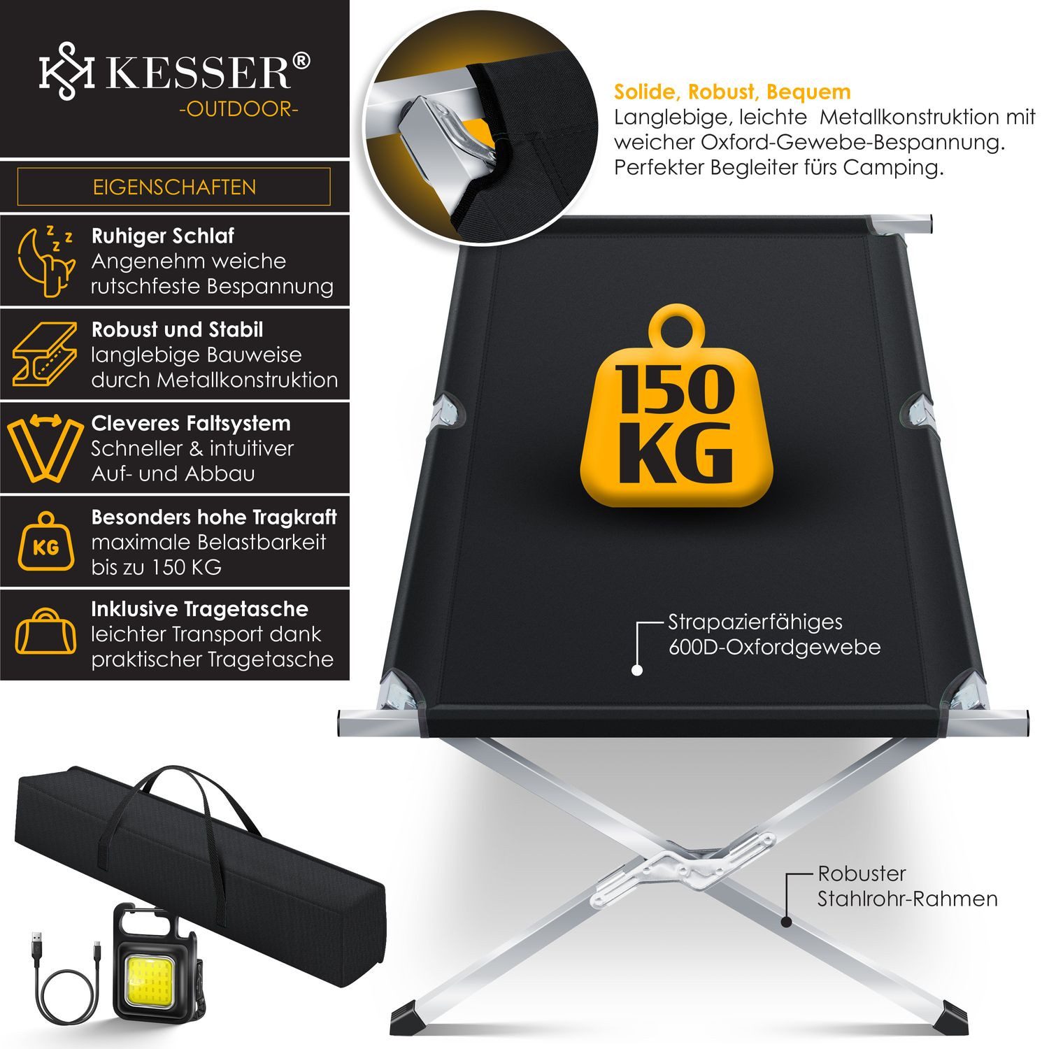 KESSER Bett, Campingbett Klappbett Inkl.Tragetasche und Seitentasche Stab günstig online kaufen