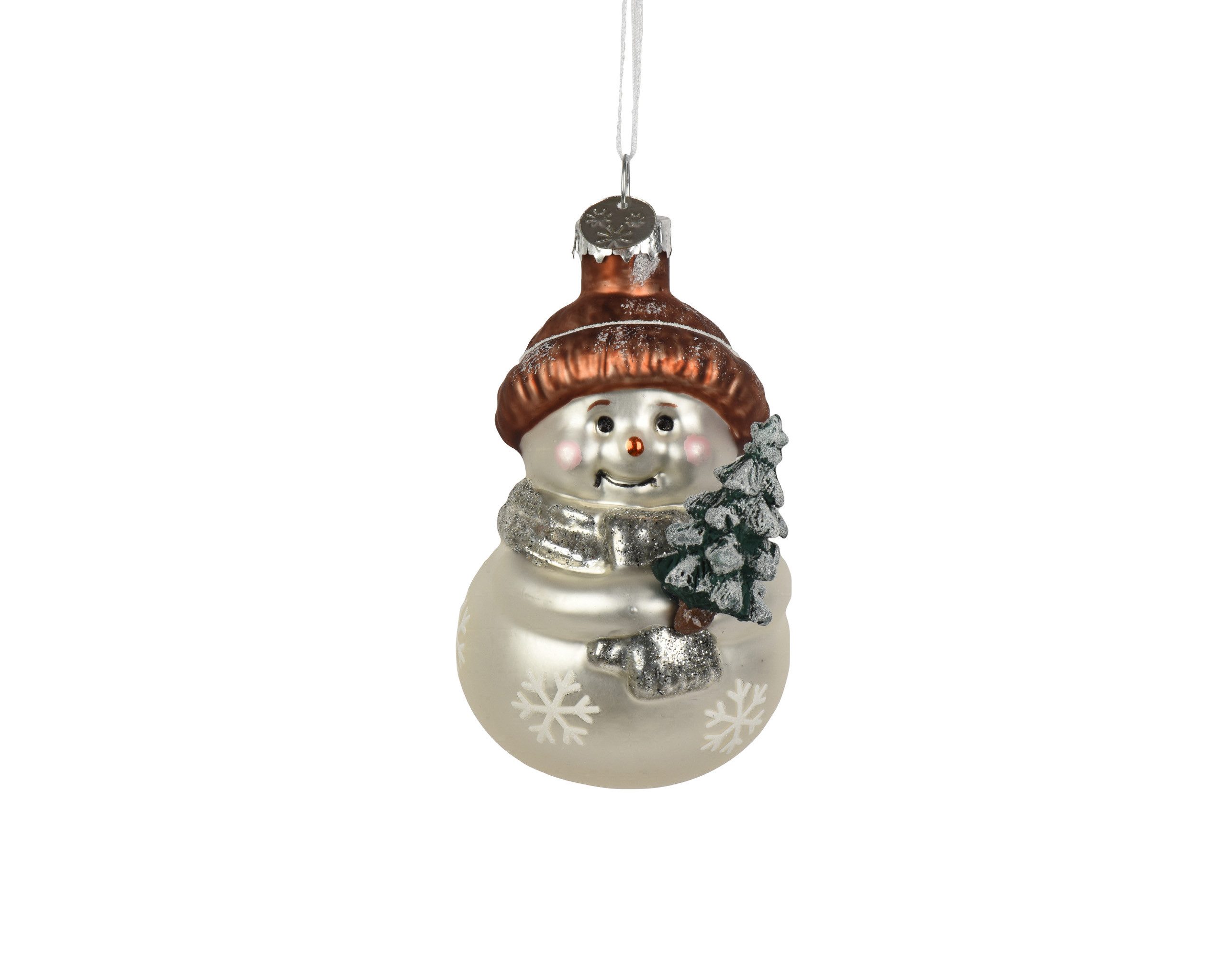 Kaemingk Christbaumschmuck, Christbaumschmuck Glas 9cm Schneemann Figur - Weiß Silber