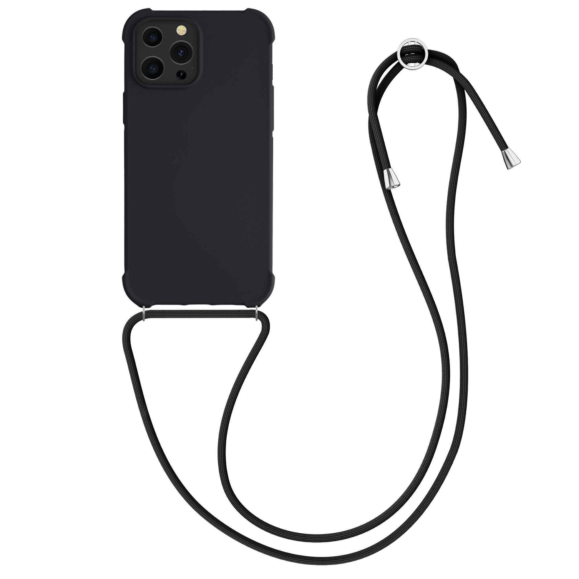 kwmobile Etui Hülle für Apple iPhone 13 Pro Max, mit Metall Kette zum Umhängen - Silikon Handy Cover Case Schutzhülle