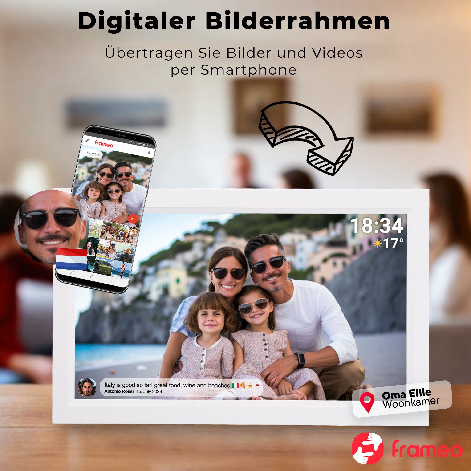 Denver PFF-1503W Digitaler Bilderrahmen (39.62 cm/15.6 ", 1920 x 1080 Pixel, 16 GB, mit WLAN und Frameo Software)