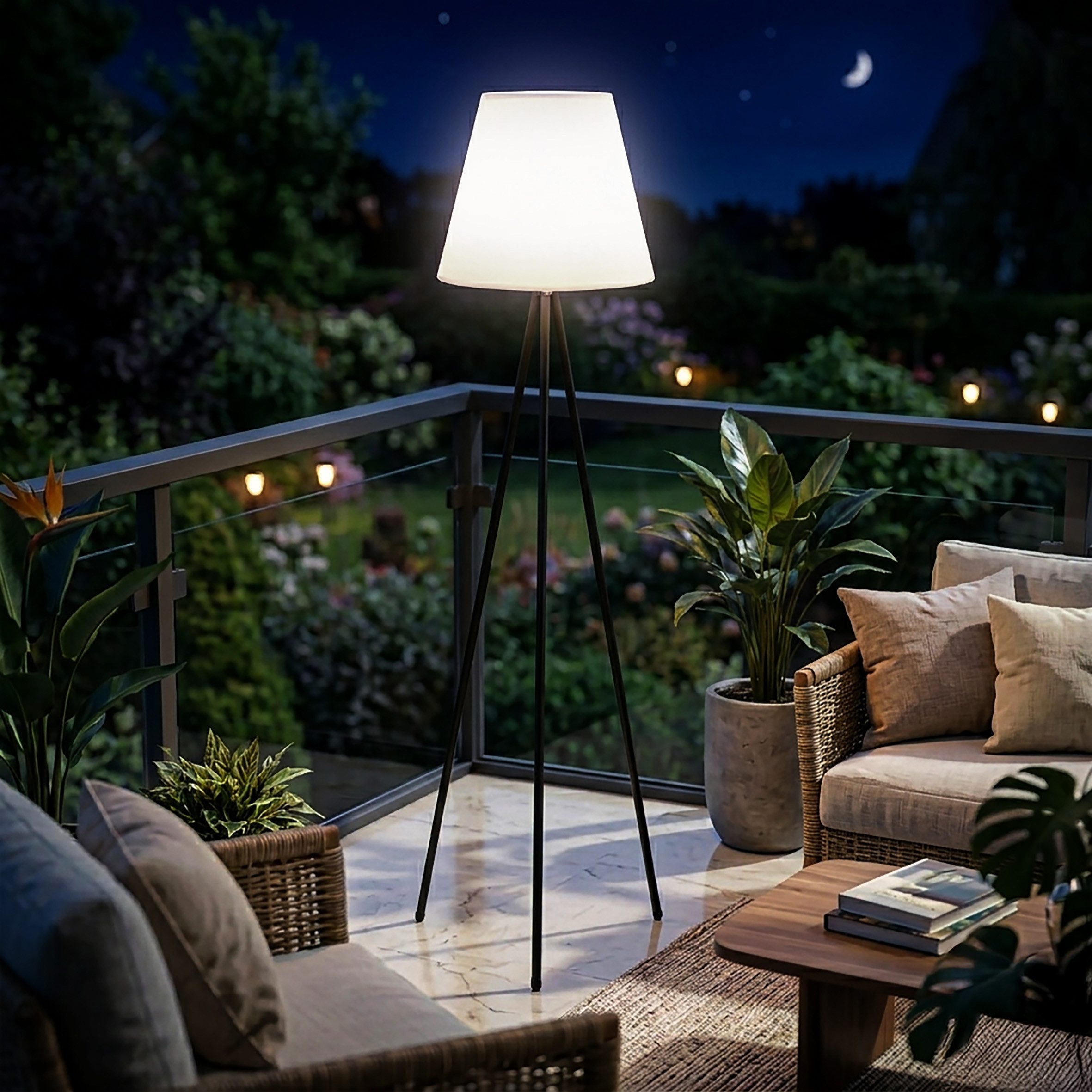 Spetebo LED Solarleuchte Stehlampe für Außen und Innen mit 32 LED, Dämmerungssensor, LED fest integriert, kalt weiß, Solar Standleuchte auf 3 Beinen auch per USB aufladbar