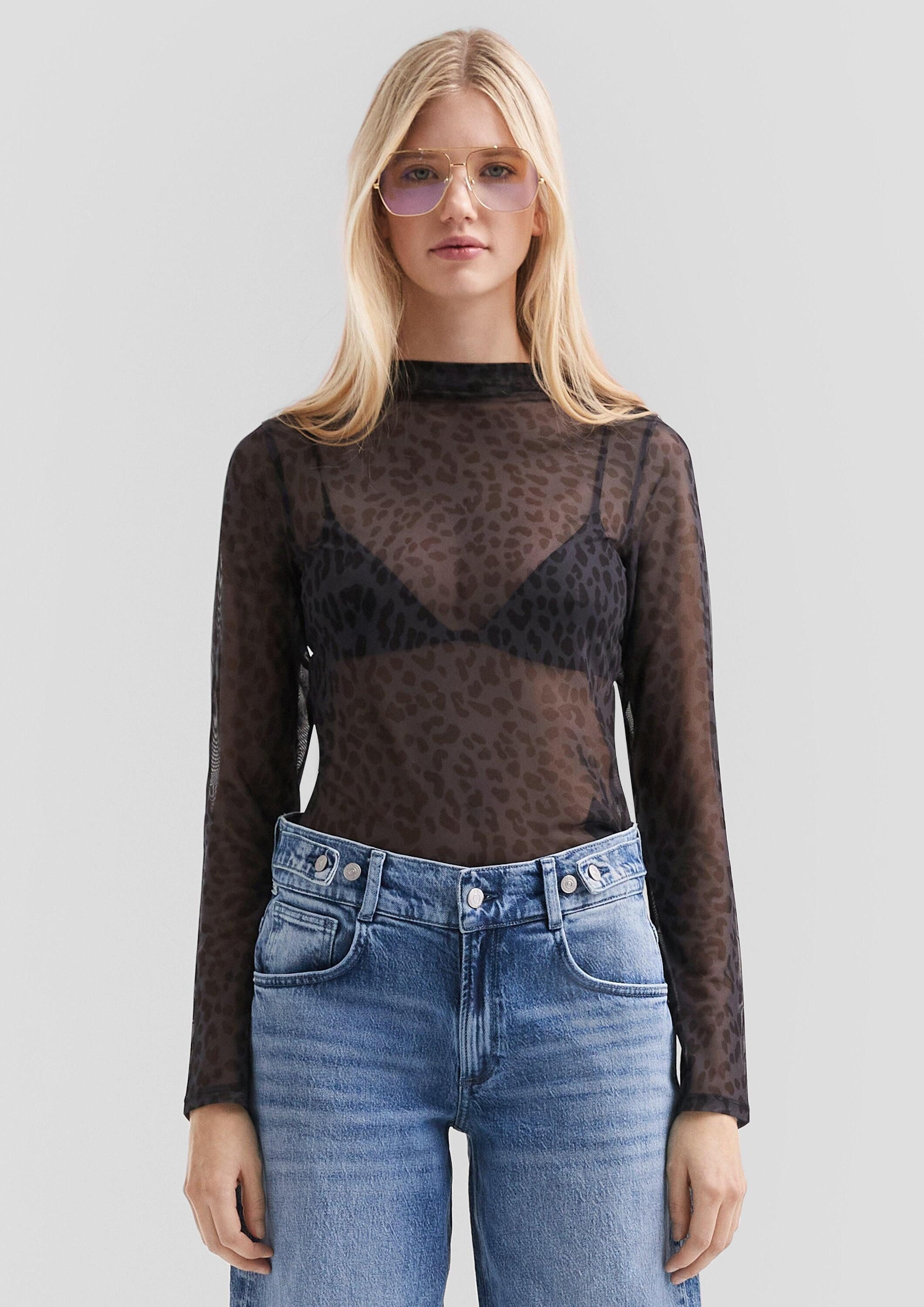 QS Langarmshirt T-Shirt Transparentes Mesh-Shirt mit All-over-Print günstig online kaufen
