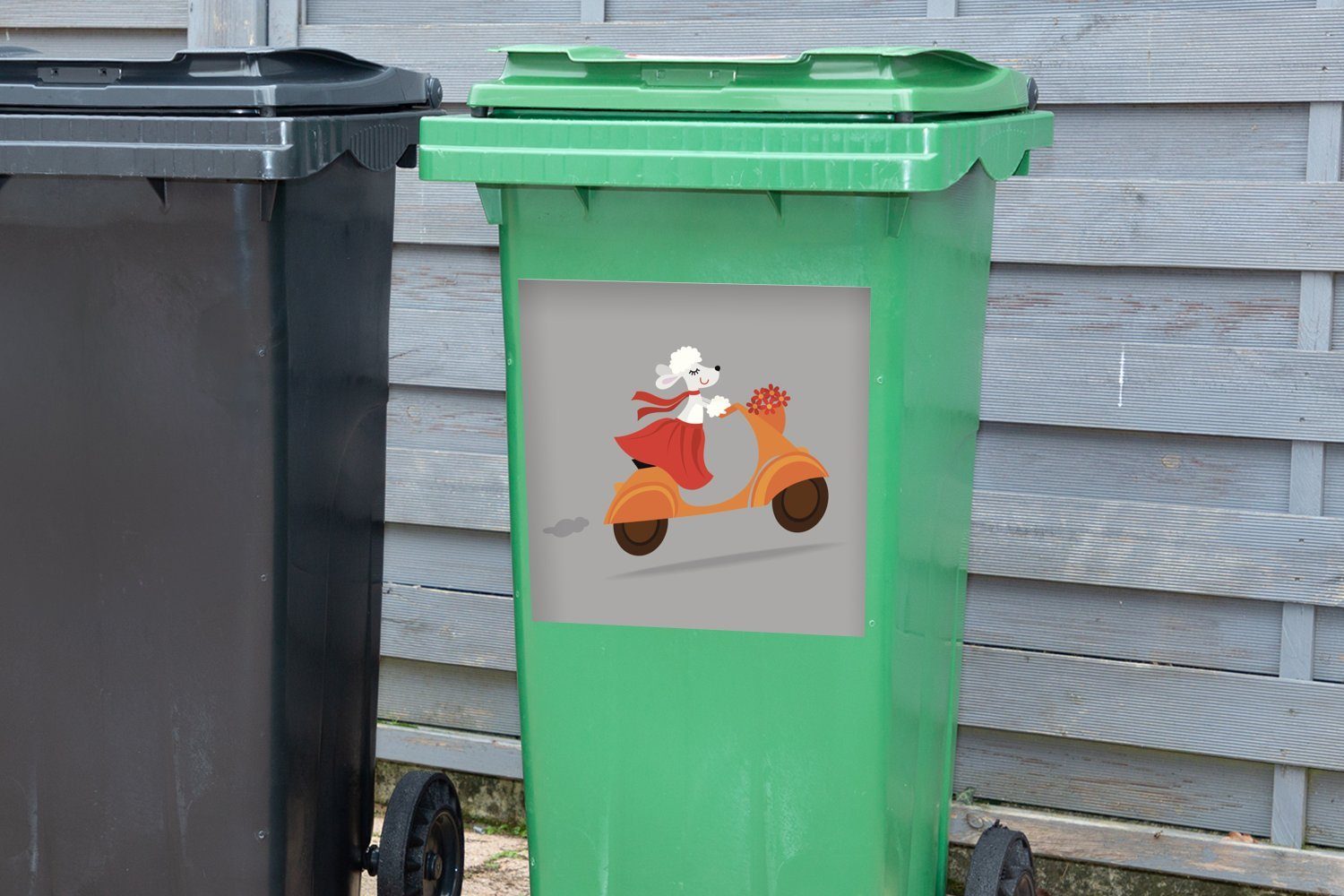 Vespa Hundes Abfalbehälter eines einer Container, MuchoWow Mülltonne, (1 Wandsticker Mülleimer-aufkleber, auf Sticker, St), Illustration