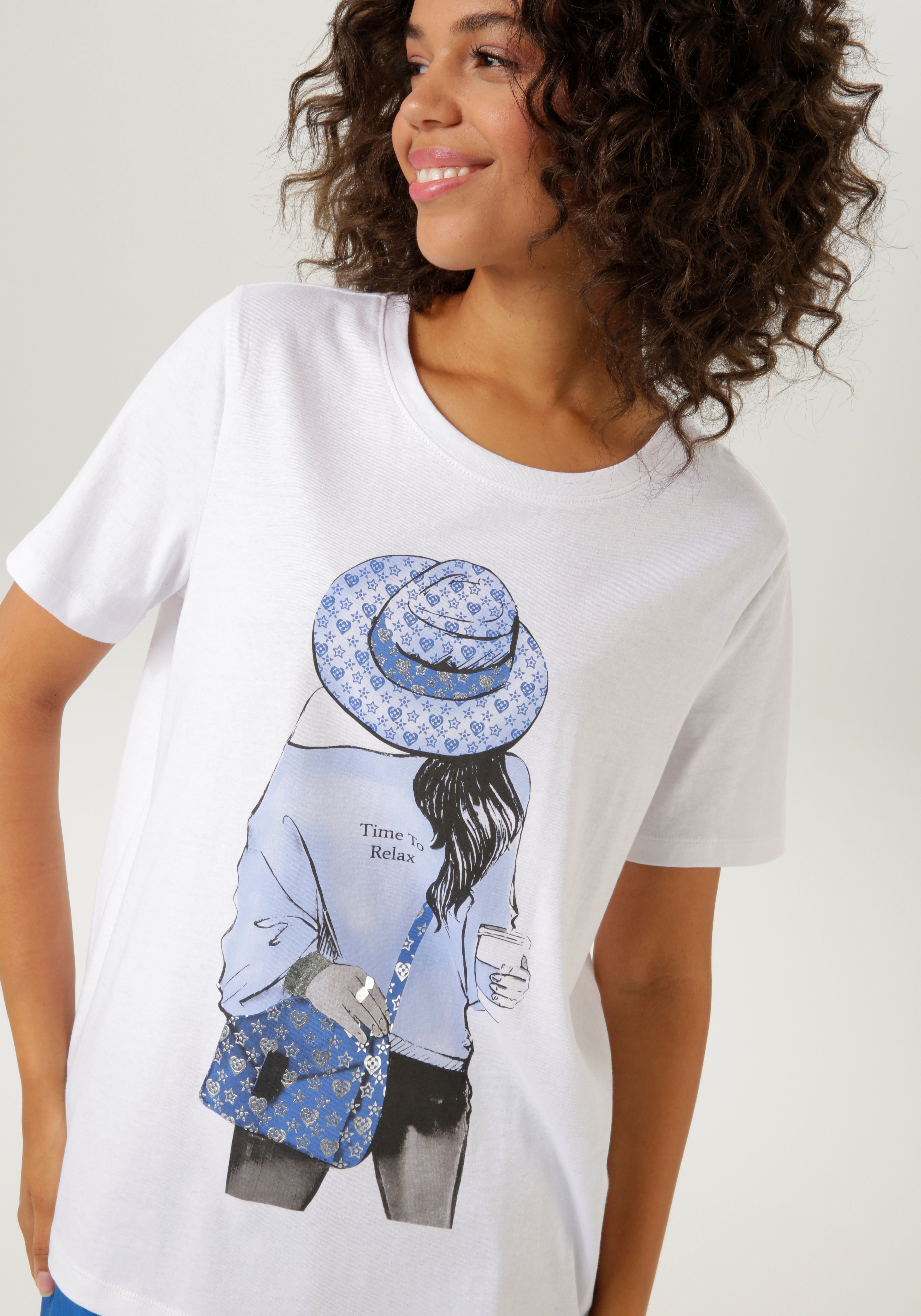 Aniston CASUAL T-Shirt mit silberfarbenem Folienprint günstig online kaufen