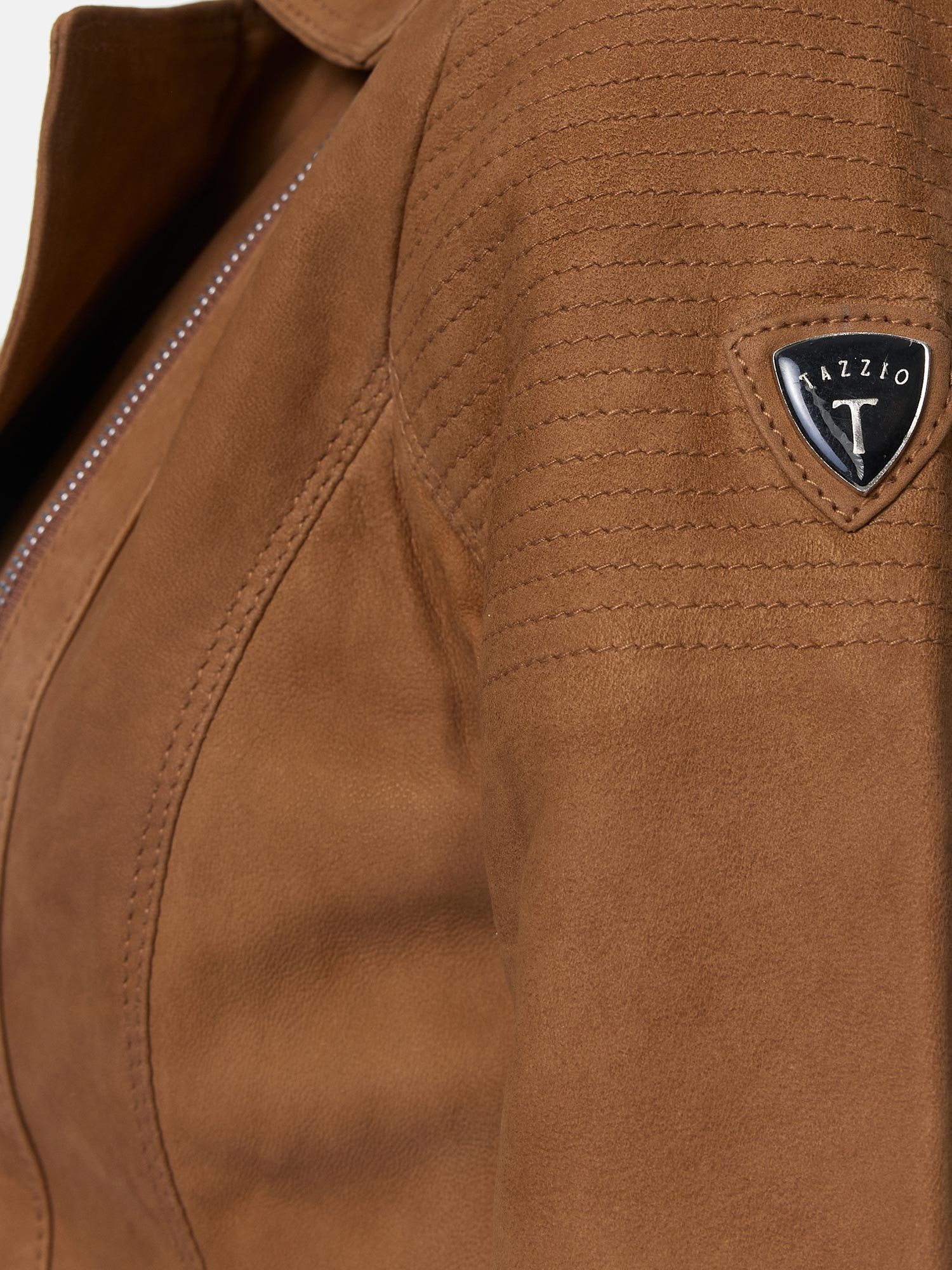 Tazzio Lederjacke F500 Leder mit Biker camel Look im Damen & Zipper-Details Reverskragen Jacke