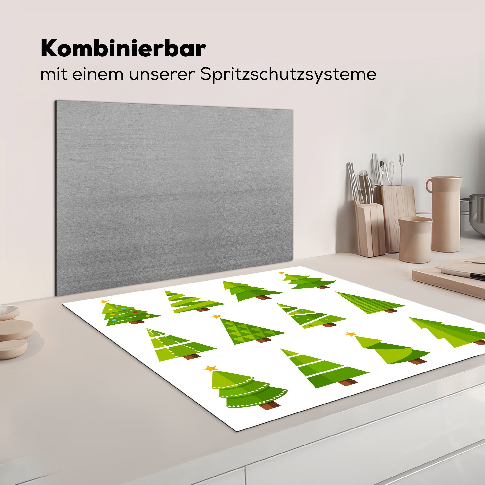 Herdblende-/Abdeckplatte Ceranfeldabdeckung, für küche cm, tlg), (1 Vinyl, Arbeitsplatte - Muster 78x78 MuchoWow Weihnachtsbaum,