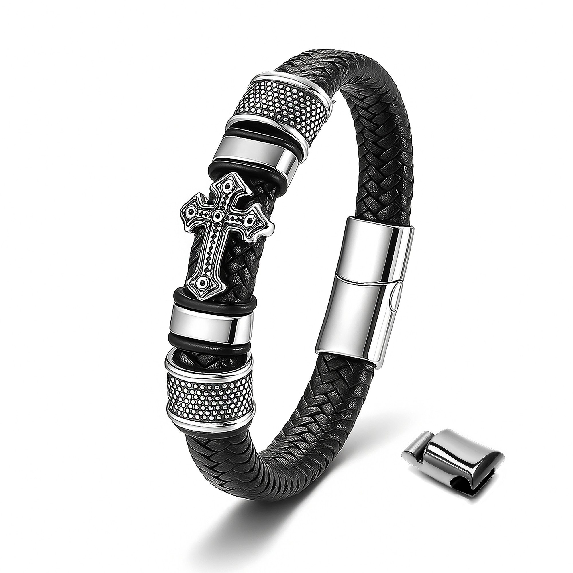 UNIQAL.de Lederarmband GLORY mit Kreuz – handgeflochtenes Echtleder & Edels günstig online kaufen