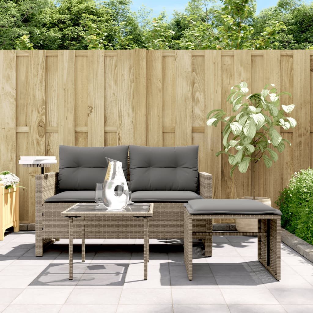 vidaXL Loungesofa 3-tlg. Garten-Sofagarnitur mit Kissen Grau Poly Rattan, 1 Teile