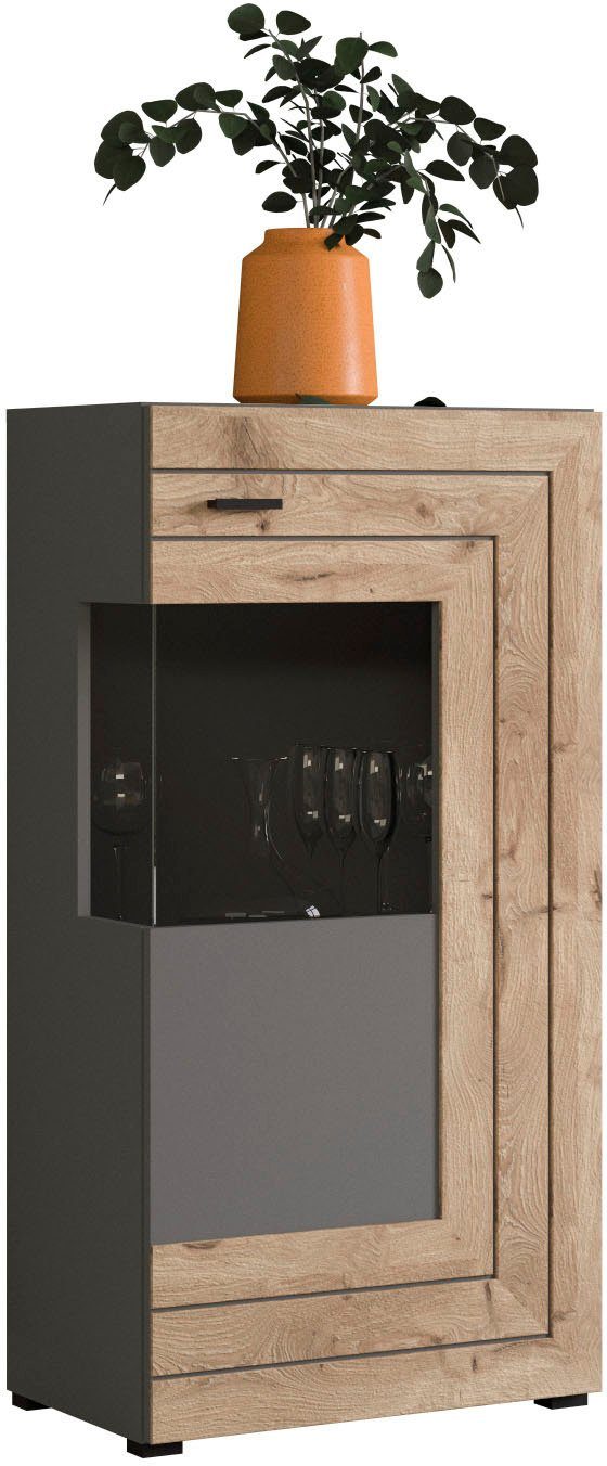 Home affaire Vitrine Aalborg, Höhe 118 cm, 1 Glastür, 2 Fächer, 2-farbig, Metallgriffe Anrichte, Schrank, Kommode, Midischrank, Wohnmöbel, Wohnzimmer