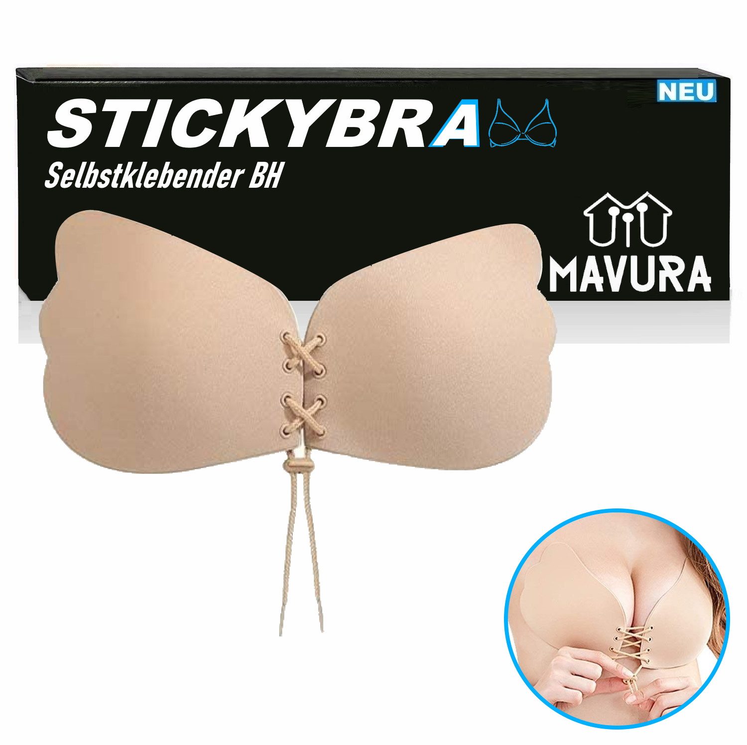 MAVURA Klebe-BH STICKYBRA Selbstklebender Push Up BH Silikon Klebe Bra trägerlos A B C D rückenfrei selbstklebend wiederverwendbar unsichtbar