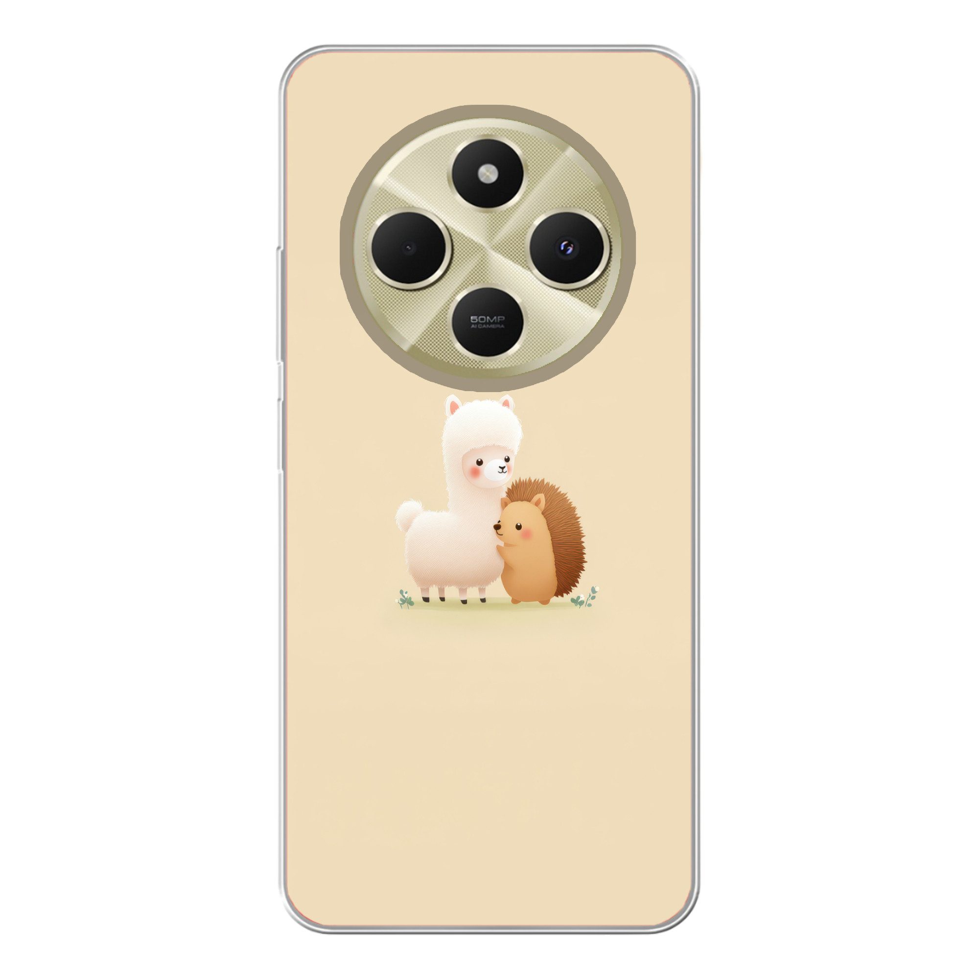 MuchoWow Handyhülle für Xiaomi Redmi 14C Alpaka - Igel - Braun - Kuschelig, Handy Case, Silikon, Bumper Case Dünn