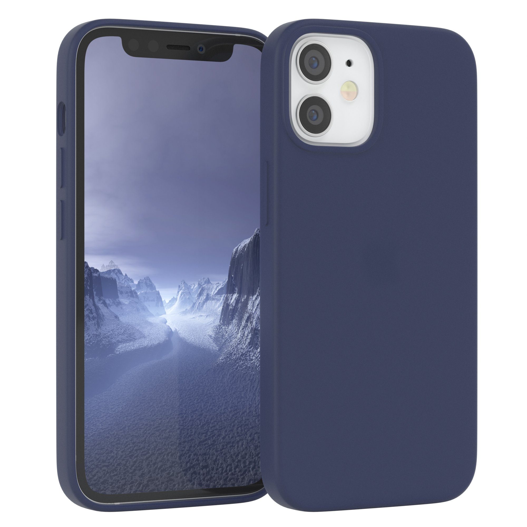 EAZY CASE Handyhülle Premium Silikon Case für Apple iPhone 12 Mini 5,4 Zoll, Handy Softcase Hülle Silikon mit Displayschutz Case Blau / Nachtblau