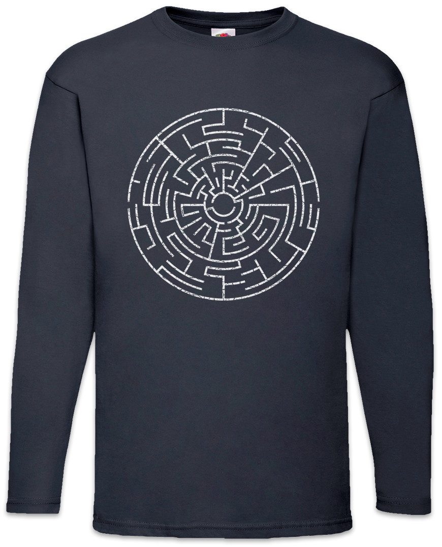 Langarmshirt Circle Maze VI Langarm T-Shirt Labyrinth Esoterik Mystik Spirale