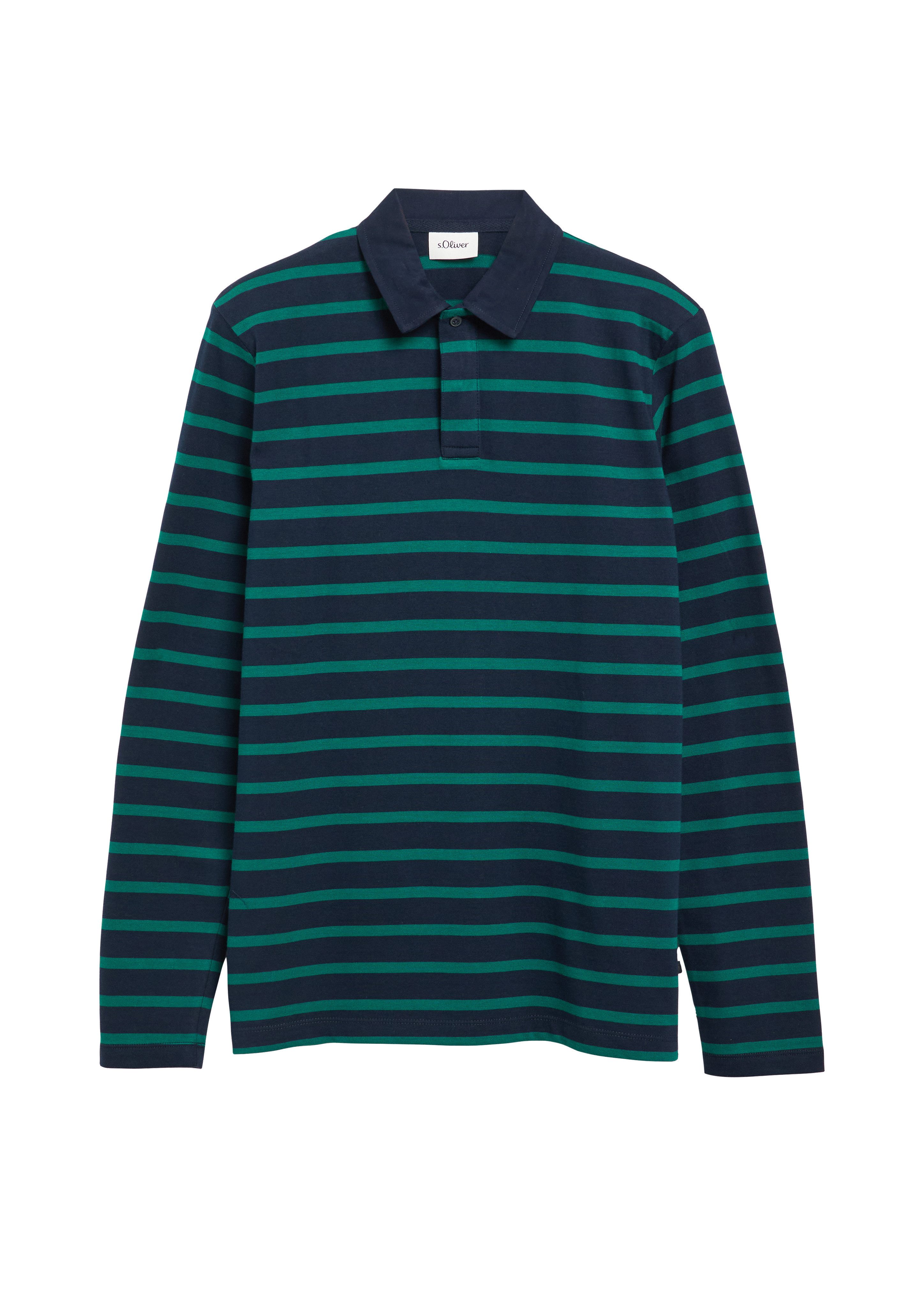 s.Oliver Langarm-Poloshirt im Streifen-Look / Baumwolle – Bild 3 von 4