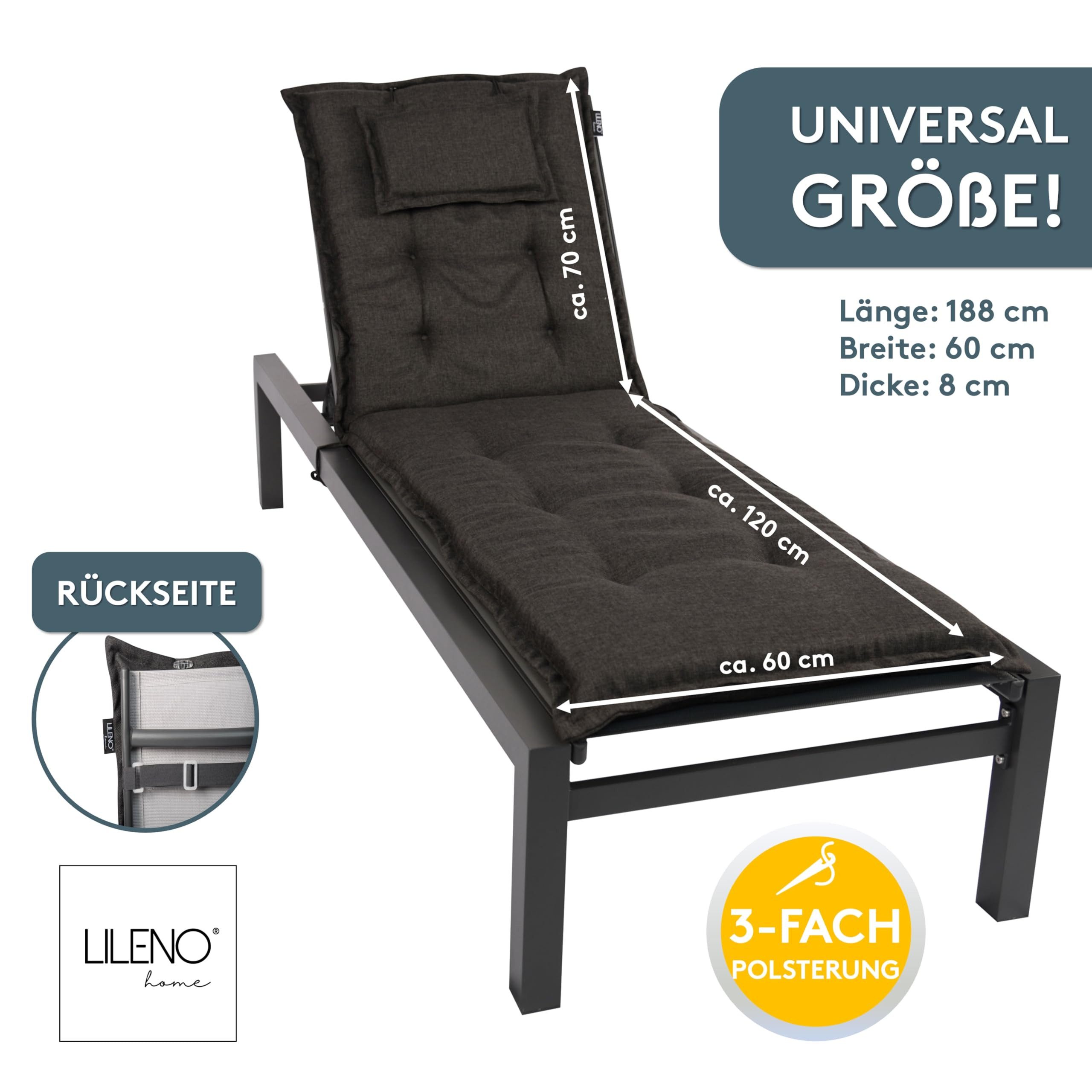LILENO HOME Liegenauflage perfekt für Strandliegen, Sonnenliege Auflage, Gartenliege Auflage, (1er Set), Polsterauflage Anthrazit Y, Auflagen für Gartenliegen
