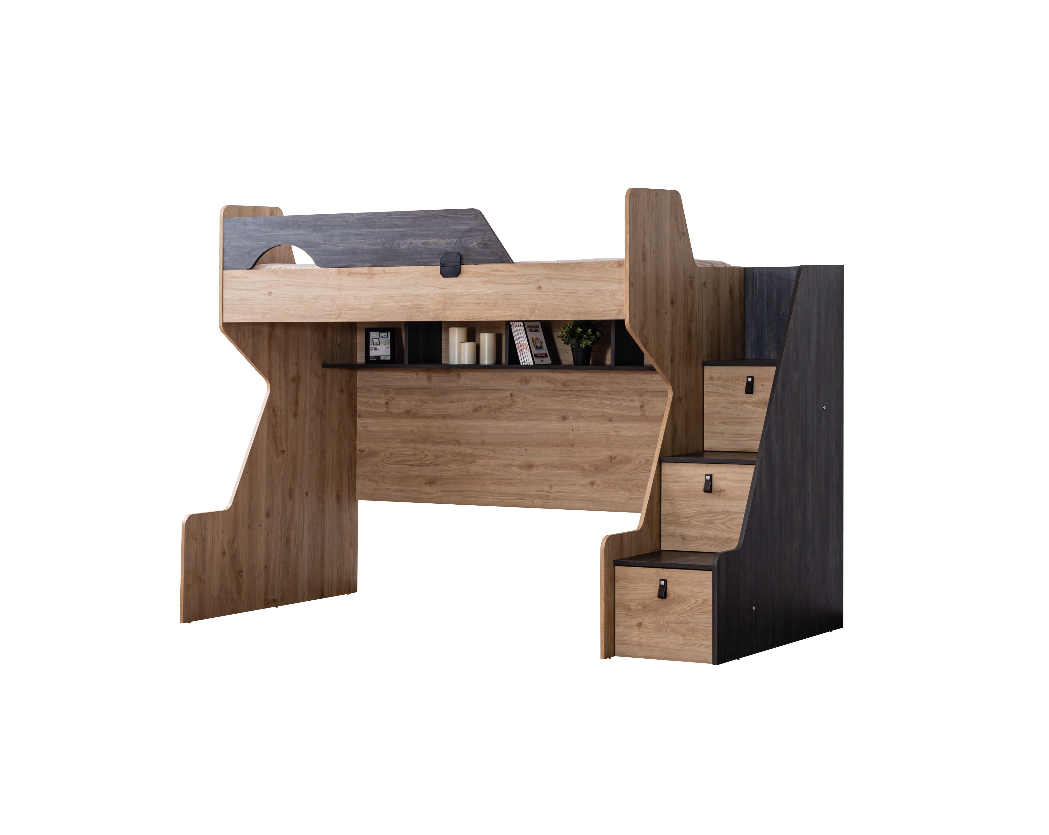 Möbel-Lux Hochbett Aktif (Set, mit Regaltreppe Schlafplätze, mit Jugendbett) zwei