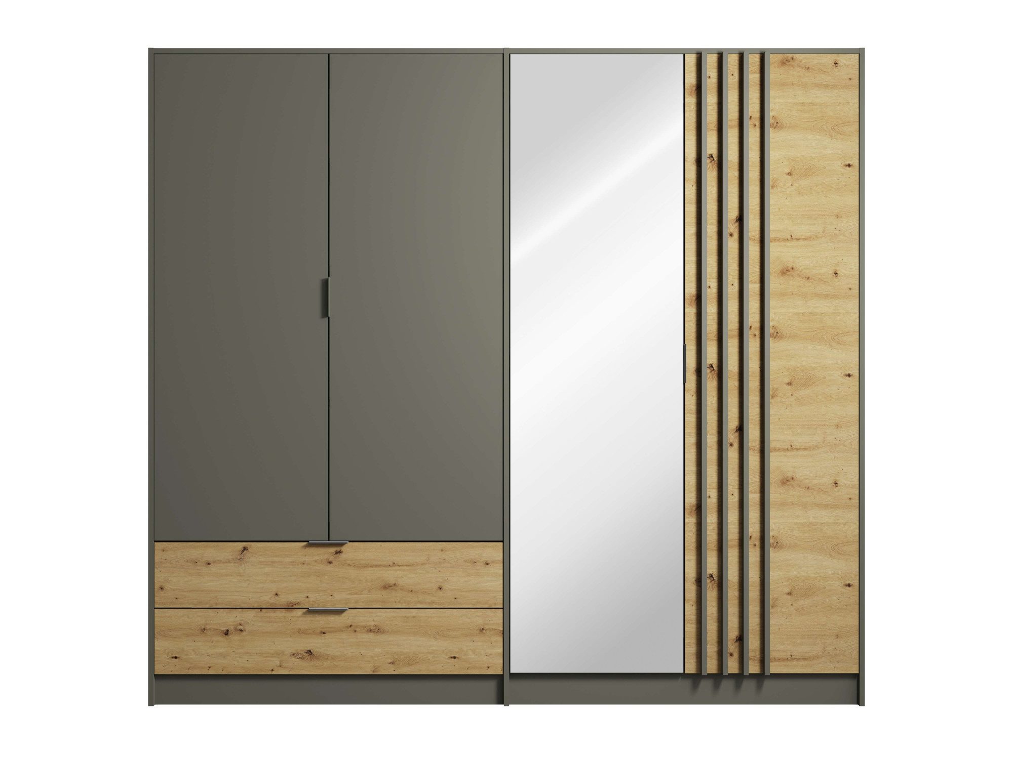Home affaire Kleiderschrank Kleiderschrank Loreto mit Schubkästen und Spiegel, B/T/H 220/54/202 cm Schrank mit Drehtüren und Schubladen, Spiegel und MDF-Lamellen