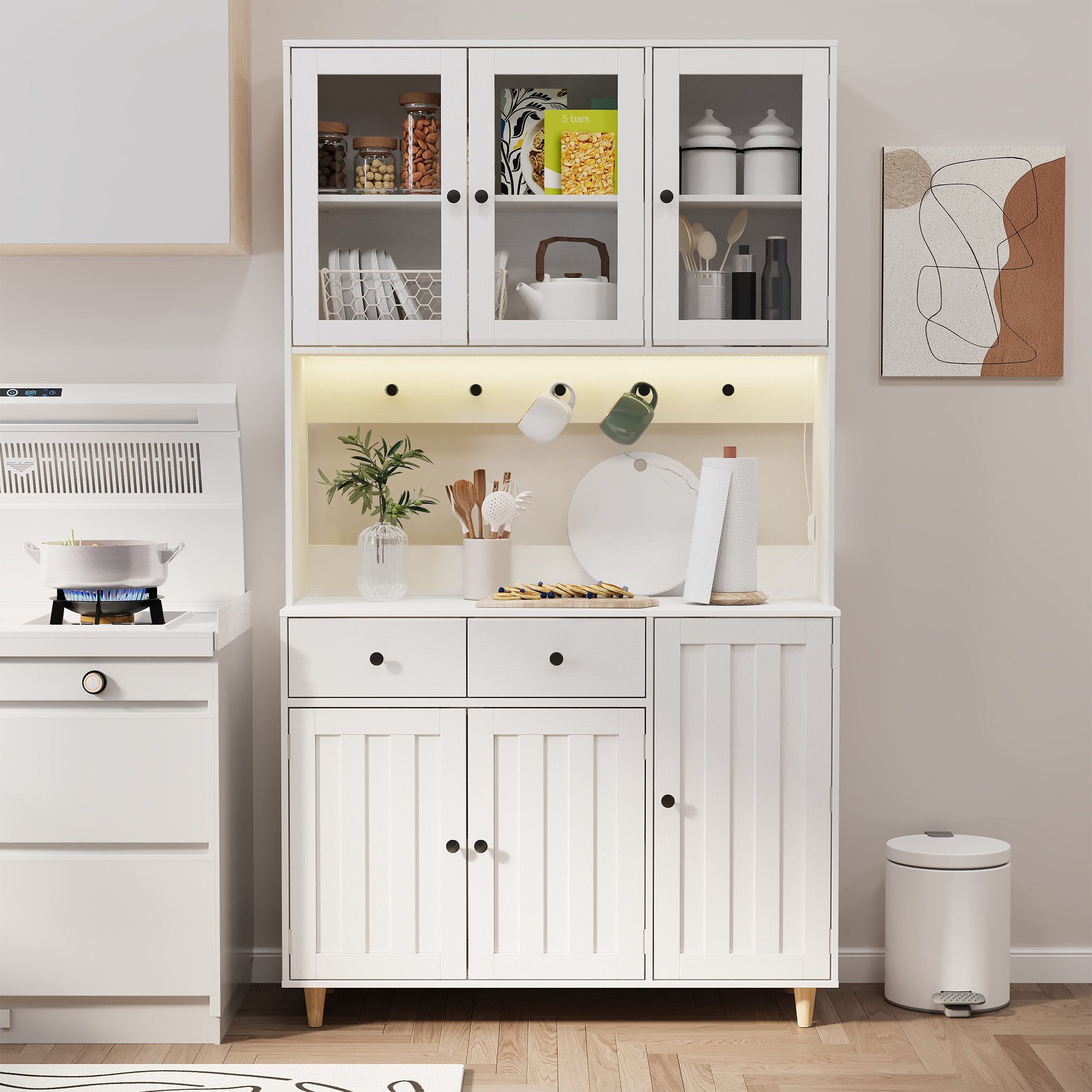 Bealife Sideboard Küchenschrank mit Arbeitsplatte und 3 Schubladen – Bild 4 von 5