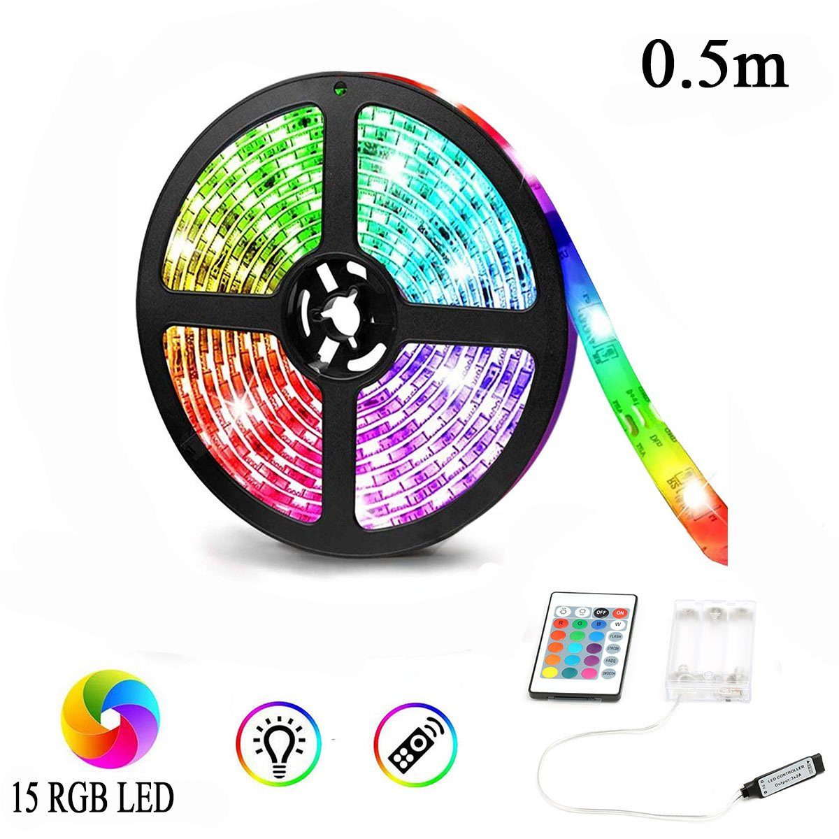 oyajia LED-Streifen 5m/2m LED-Lichterketten, 5050 RGB LED Streifen mit IR Fernbedienung, LED-Streifen mit 16 Millionen Farben 0.5m - 15 LEDs Strip