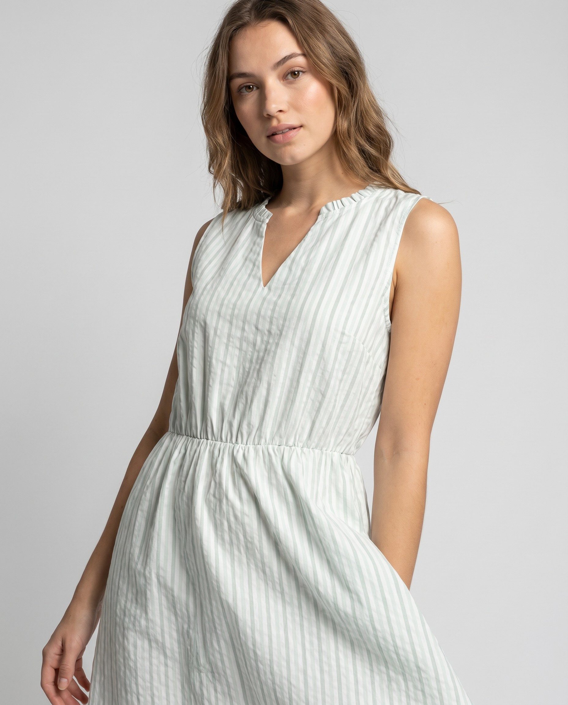 SUBLEVEL Sommerkleid Damen Sommerkleid aus Baumwolle A-Linien Kleid mit Volants, Seersucker Optik