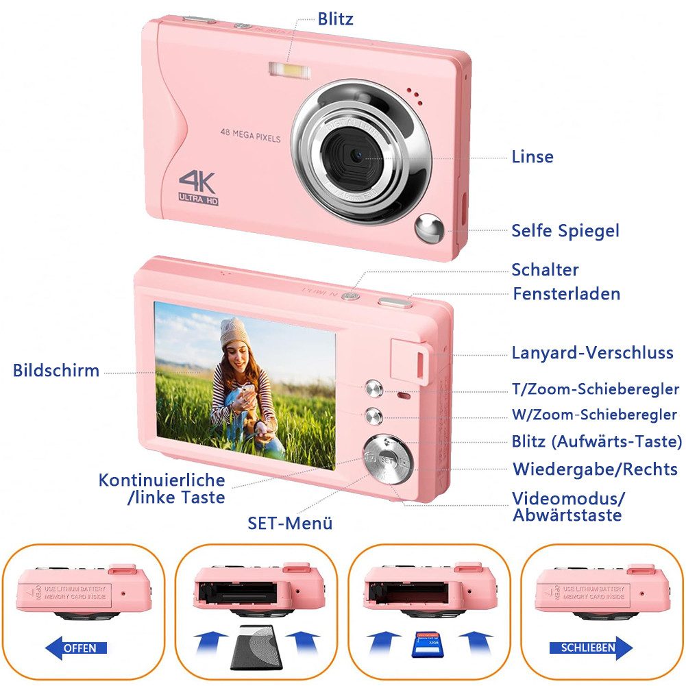 Fine Life Pro Kompaktkamera (48 MP, 16X Digitalzoom kompakte Fotokamera für Teenager Erwachsene Anfänger)