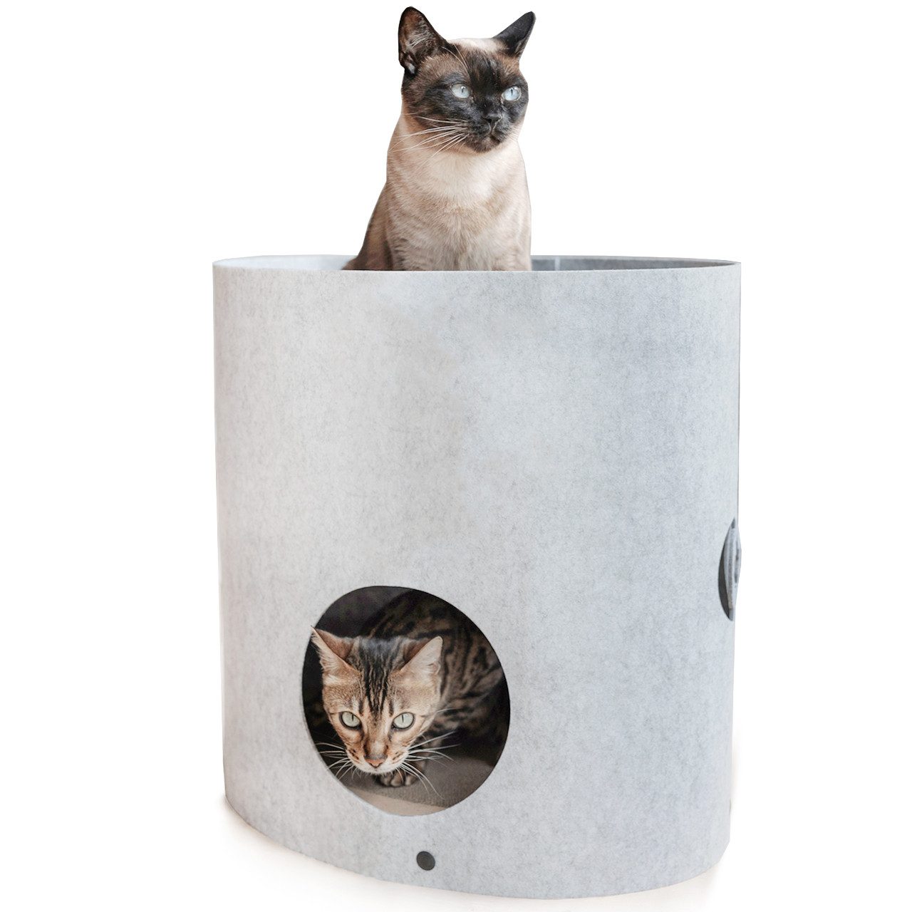 Canadian Cat Company Kratzbrett OWEN Filzbett mit Kratzboden, Owen-Tower hellgrau Filzoptik Katzenbett Kratzpappe