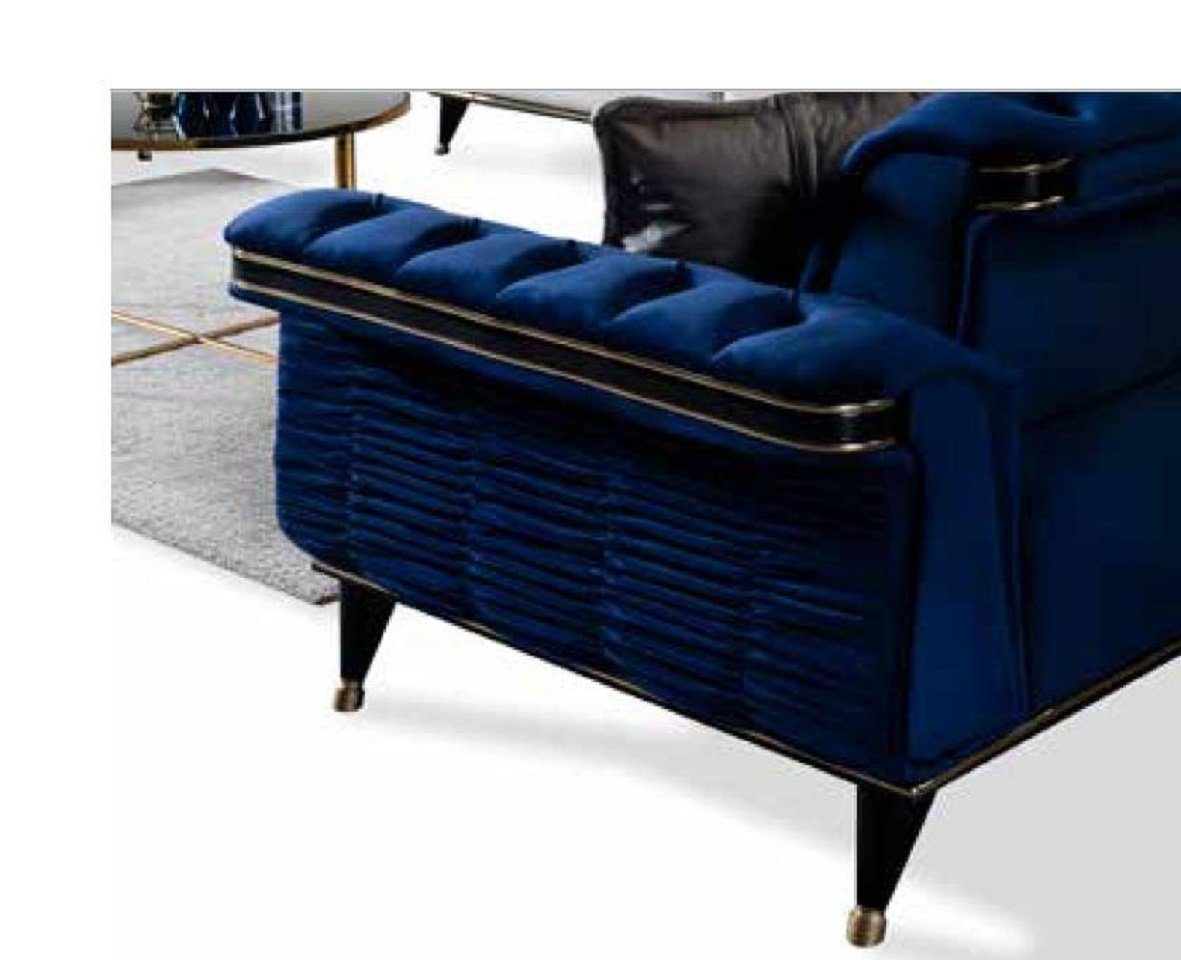in Sofas + Weiß/Blau Made Chesterfield-Sofas, Chesterfield + Europa 3 Sitzer), Sofagarnitur 2 Wohnzimmer-Set Moderne (4-St., Luxus 2x Nur JVmoebel 1