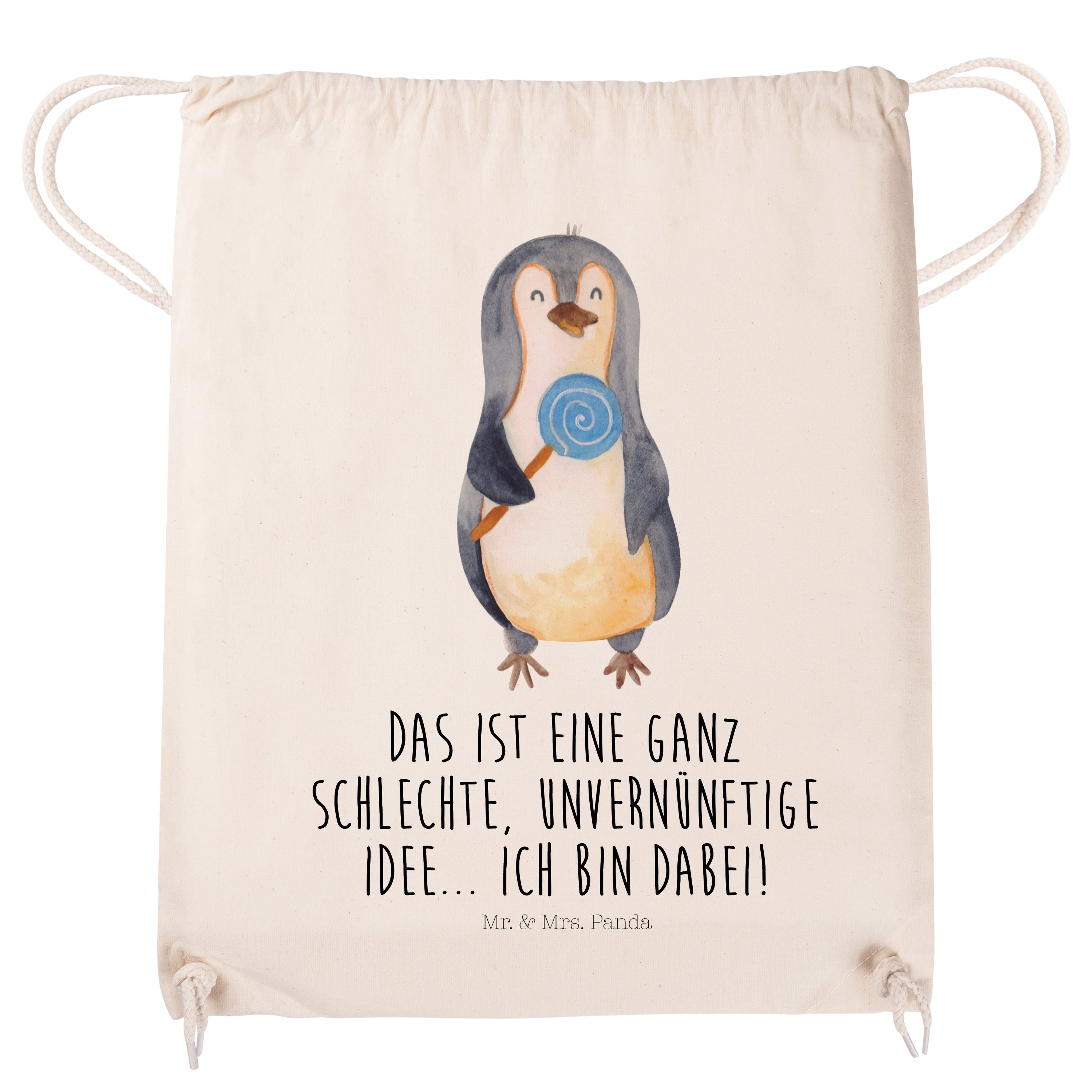 Mr. & Mrs. Panda Pinguine - Sportbeutel, Sporttasche Geschenk, Pinguin Tasche, (1-tlg) Transparent Lolli 