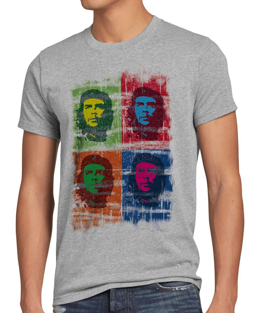 style3 Print-Shirt Herren T-Shirt Che Guevara kuba fidel castro warhol revolution viva andy pop art grau meliert