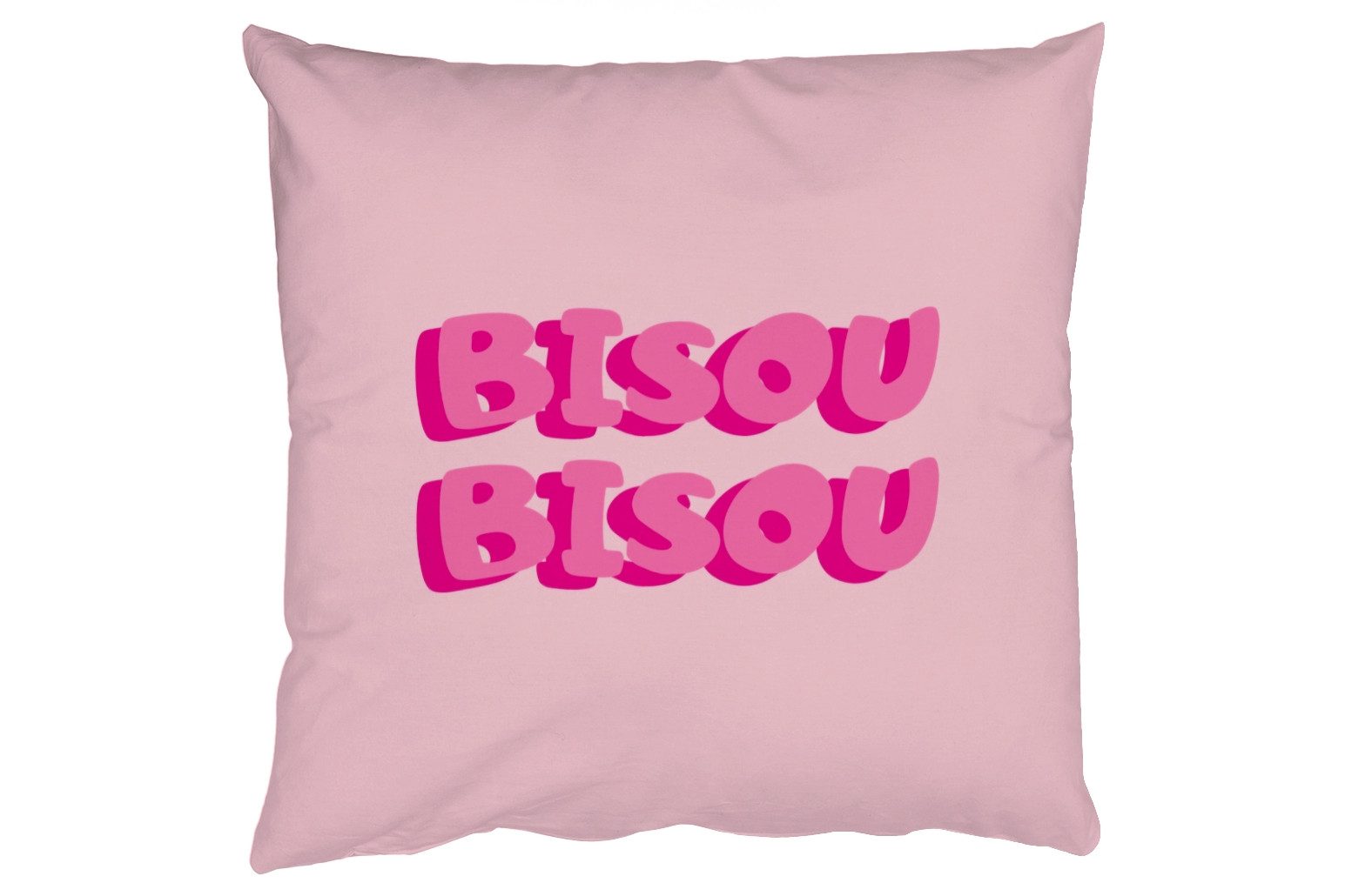 MuchoWow Dekokissen Bisou - Rosa - dicke Buchstaben, Zierkissen mit Füllung und Bezug, Sofakissen, 45x45 cm