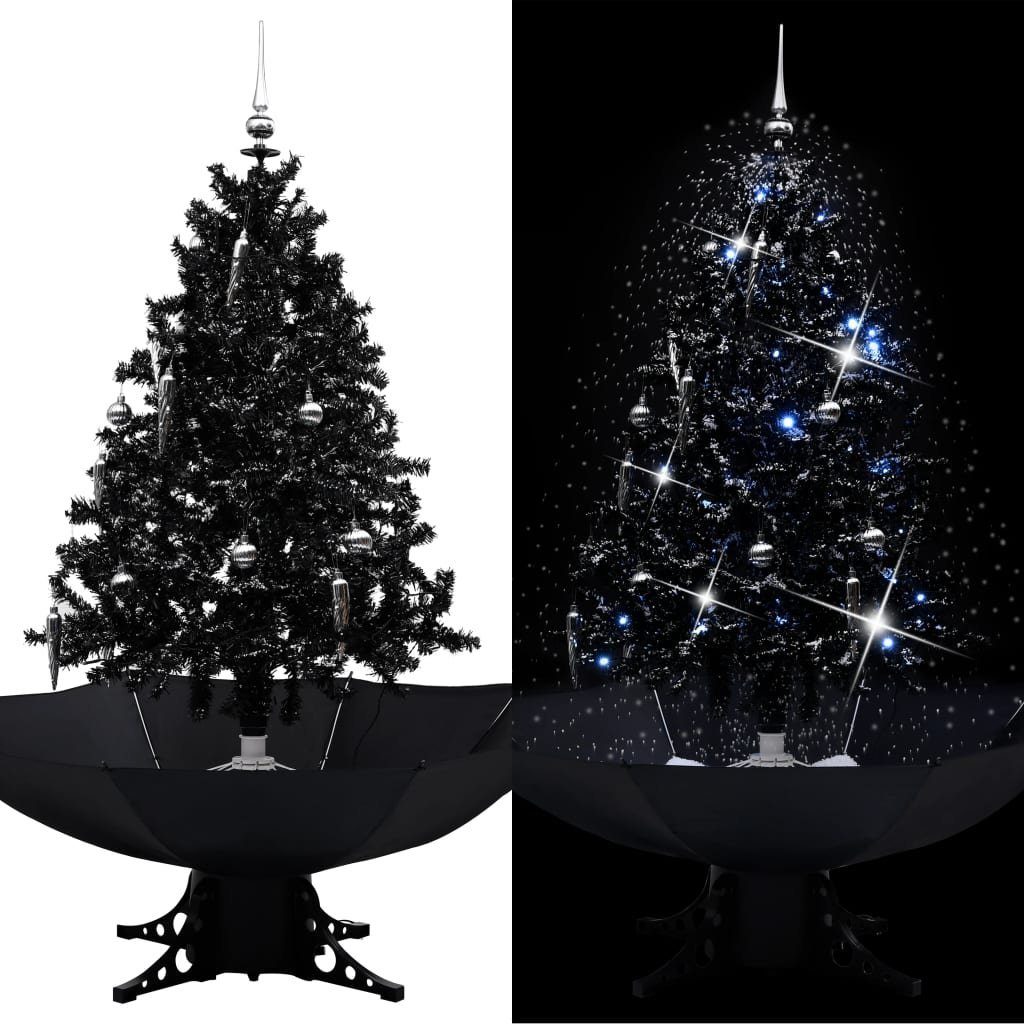 furnicato Künstlicher Weihnachtsbaum Schneiender Weihnachtsbaum mit Schirmfuß Schwarz 140 cm PVC