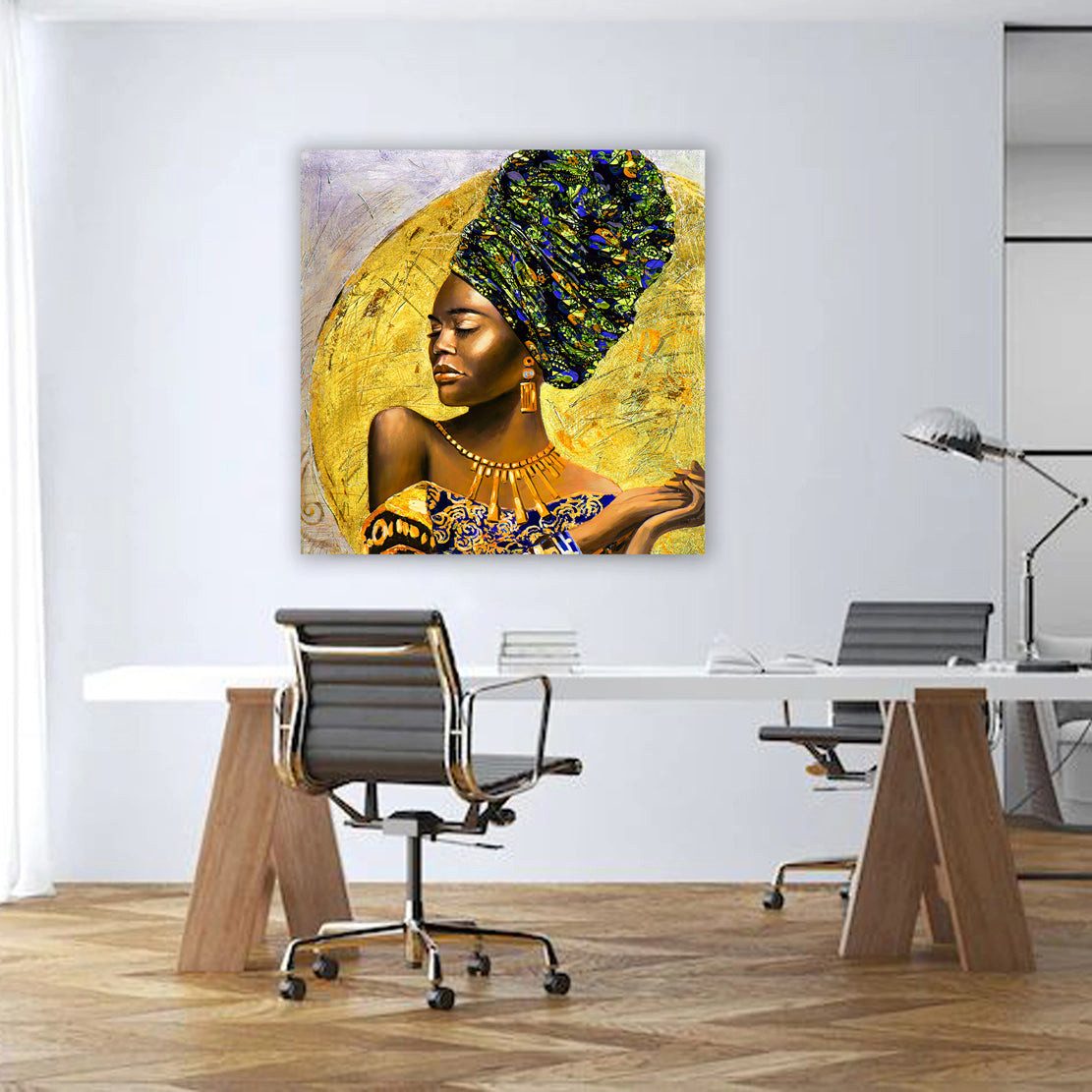 Artedinoi Leinwandbild Afrikanische Frau abstrakt Gold Turban Leinwandbild Wandbild XL, Afrikanische Frau, abstrakt