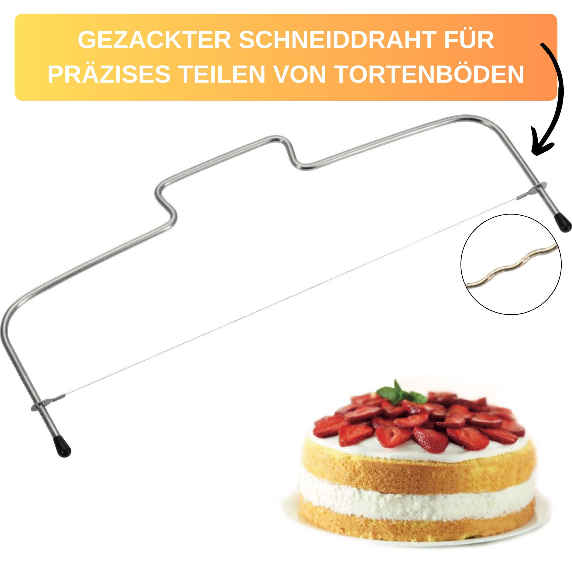 Thiru Tortenbodenteiler Premium mit gezacktem Schneiddraht, spülmaschinengeeignet