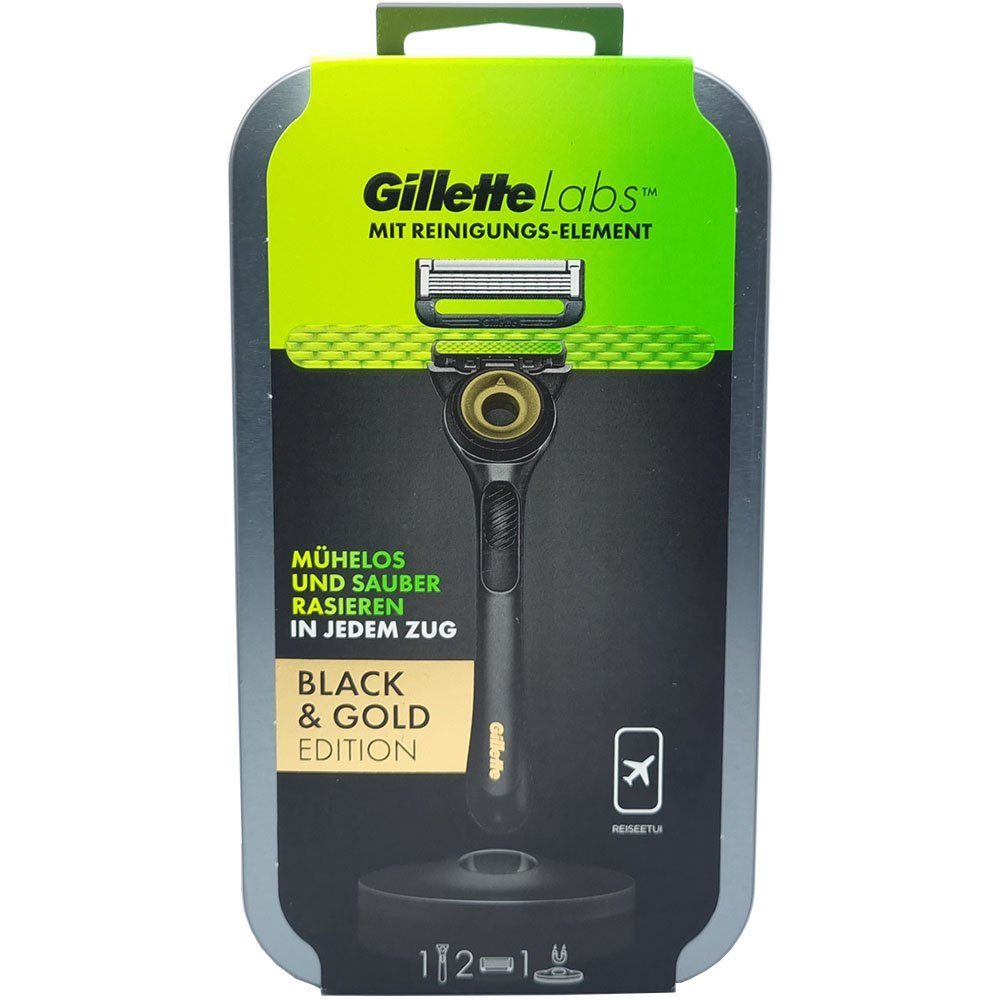 Gillette Nassrasierer Labs, 1-tlg., mit 2 Klingen und Reiseetui Black & Gold Edition